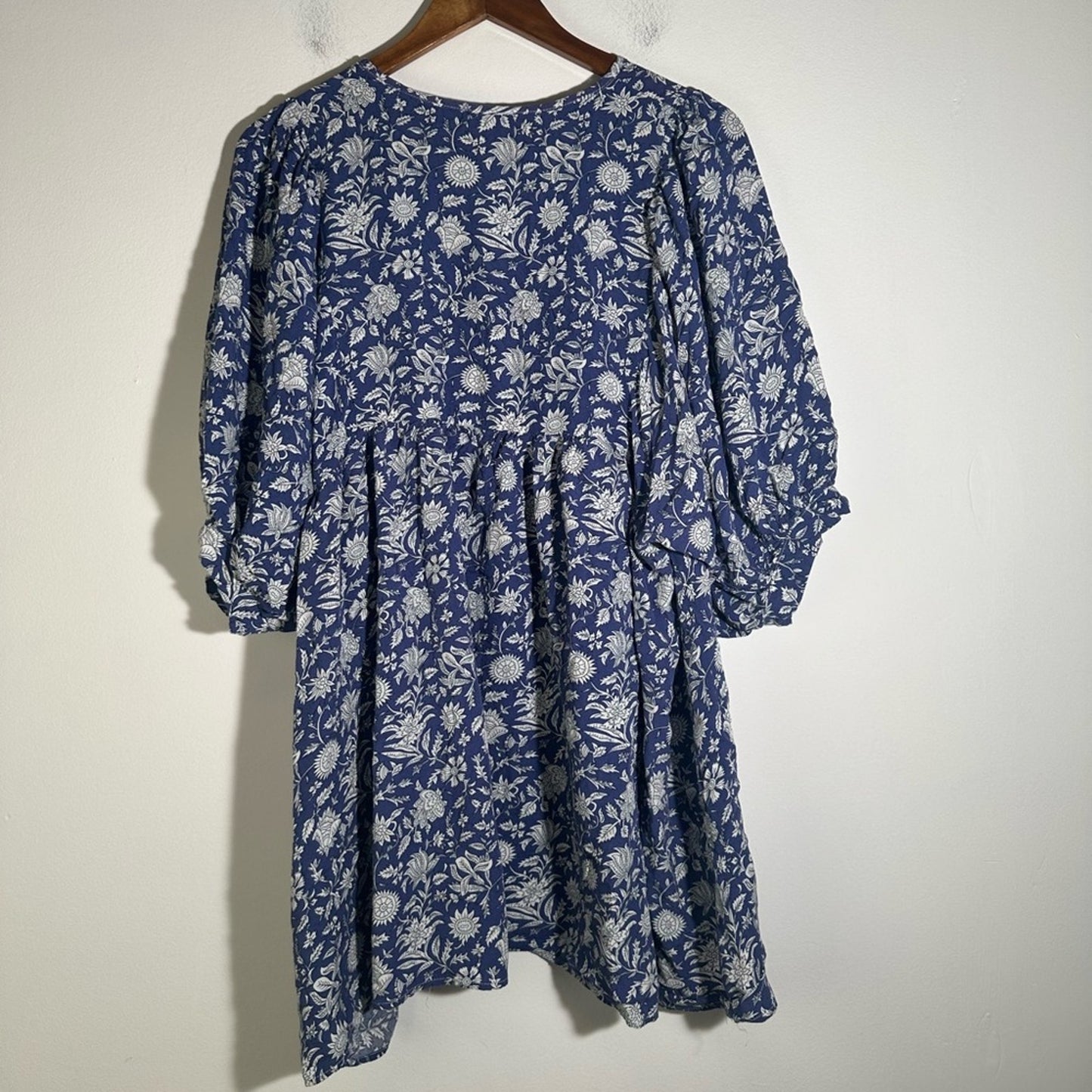 Floral Blue and White Rayon Dress