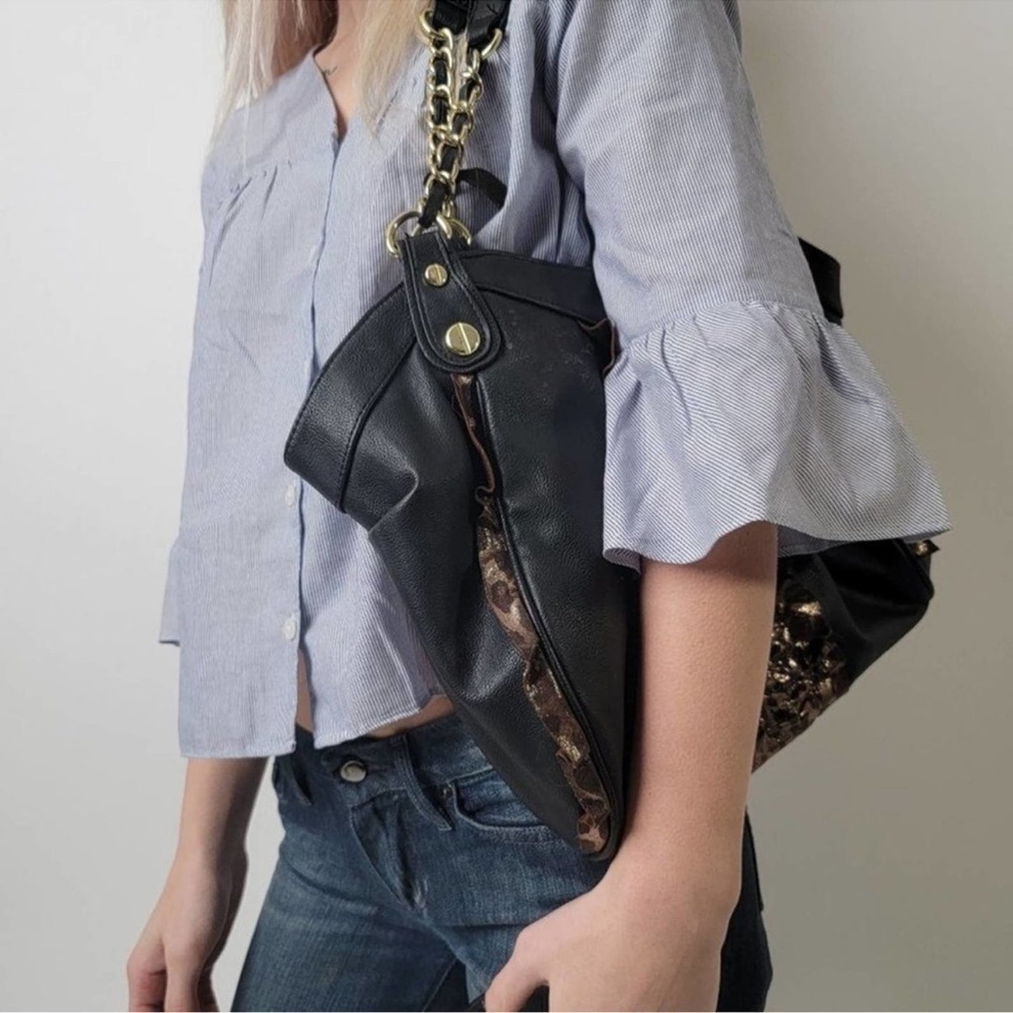 Betsey Johnson Black Shoulder Bag with Gold Hardware