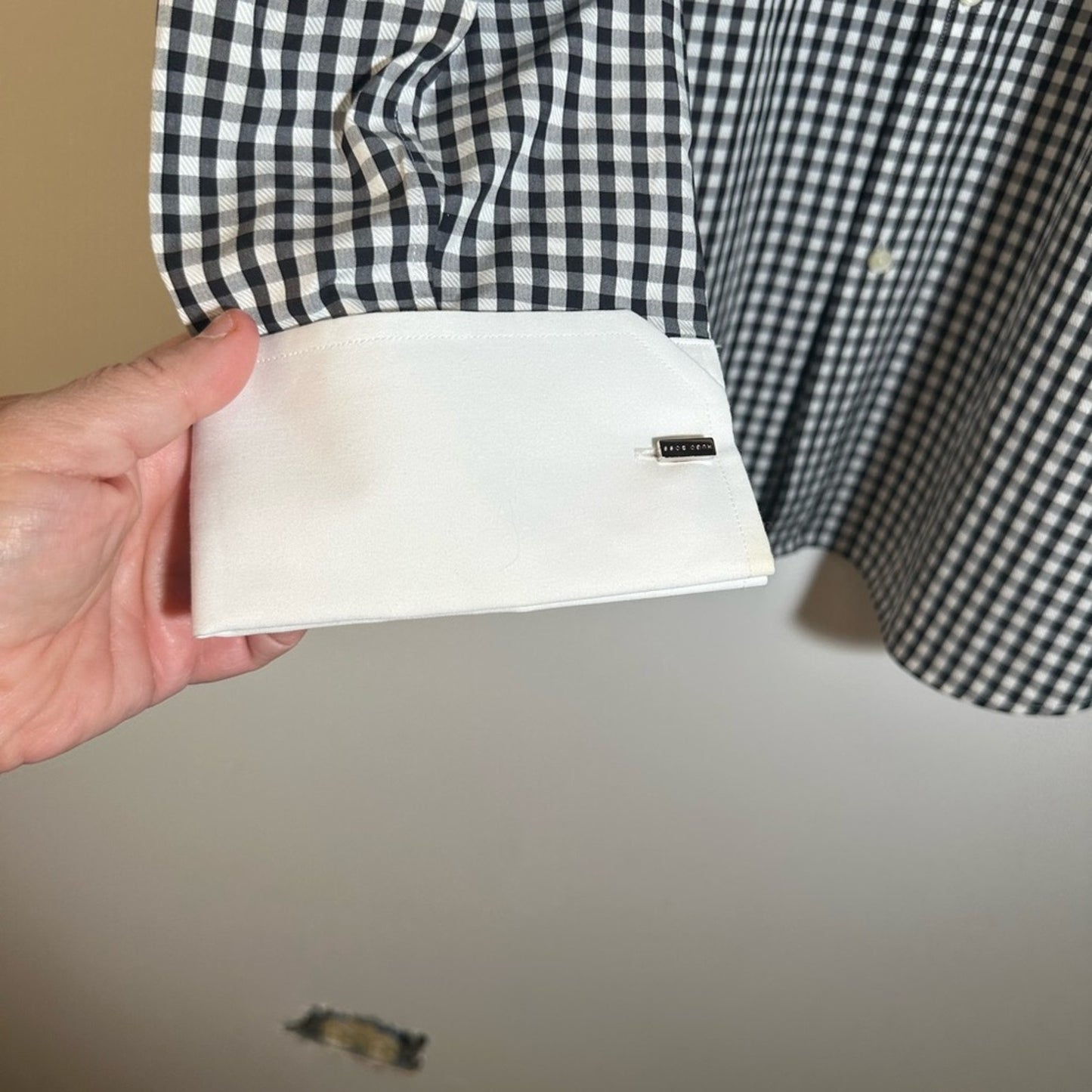 Banana Republic Men's Black and White Checkered Shirt