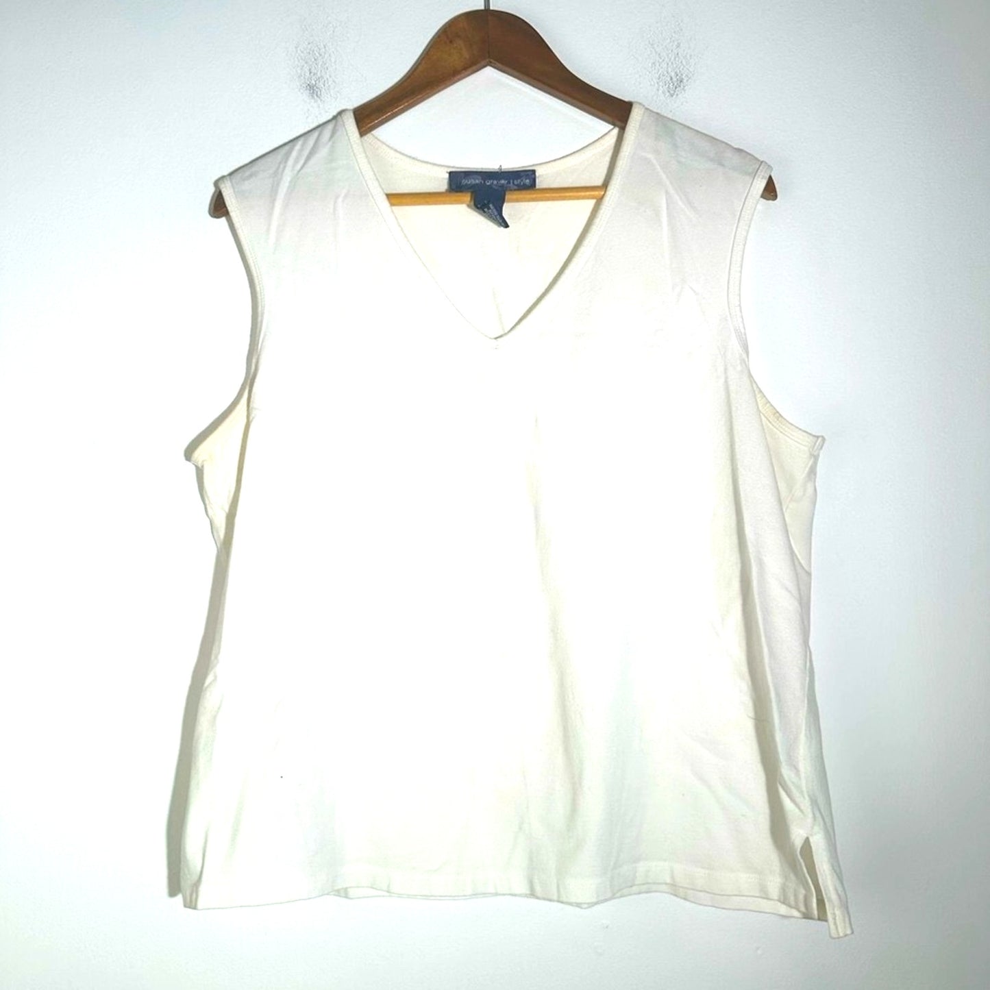 Susan Graver White Tank Top with Textured V-Neck