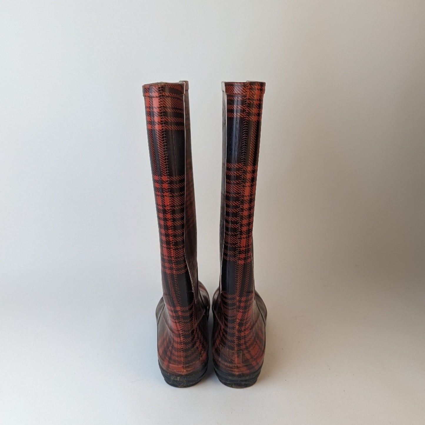 Red Plaid Rain Boots - 9