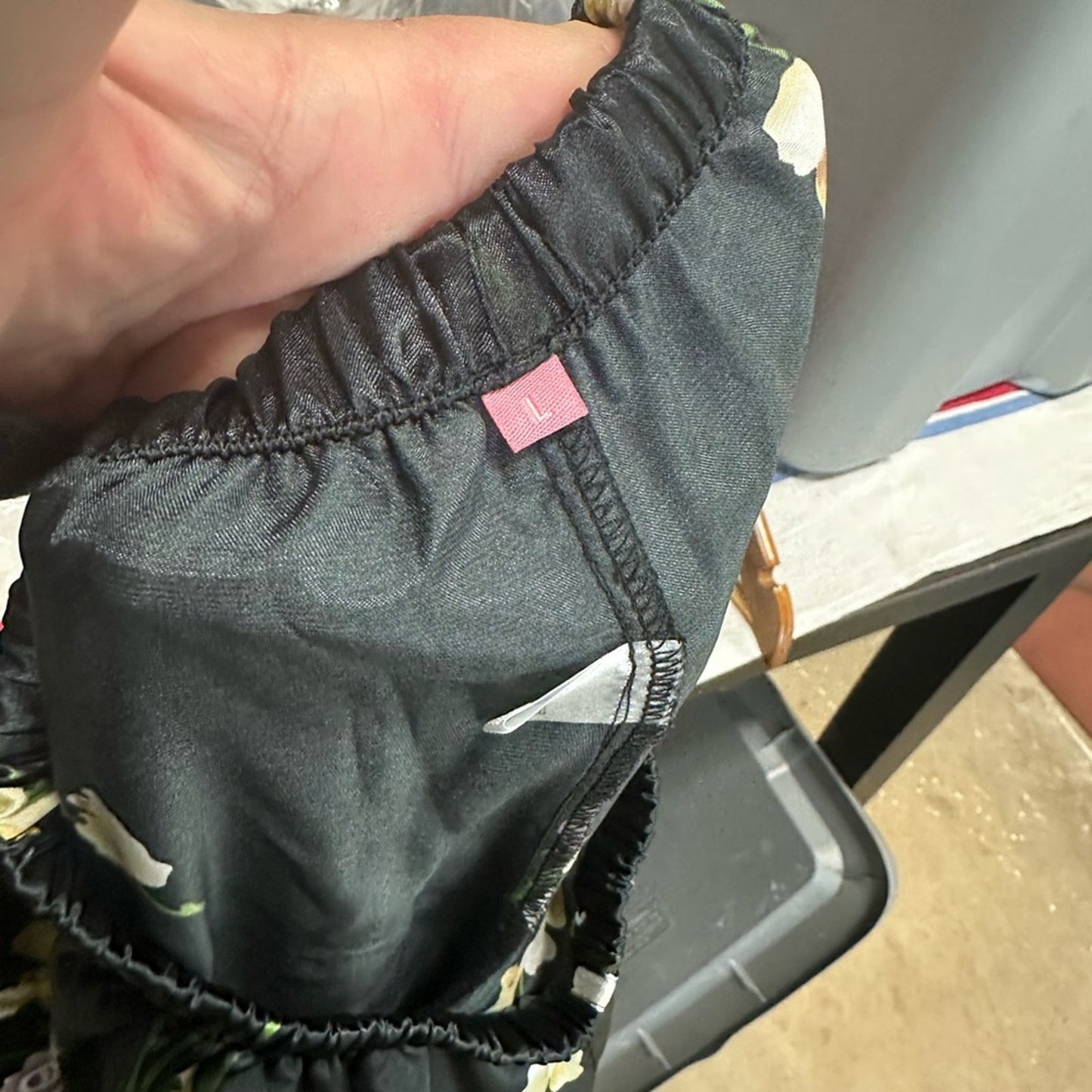 Elegant Black Floral Satin Pants