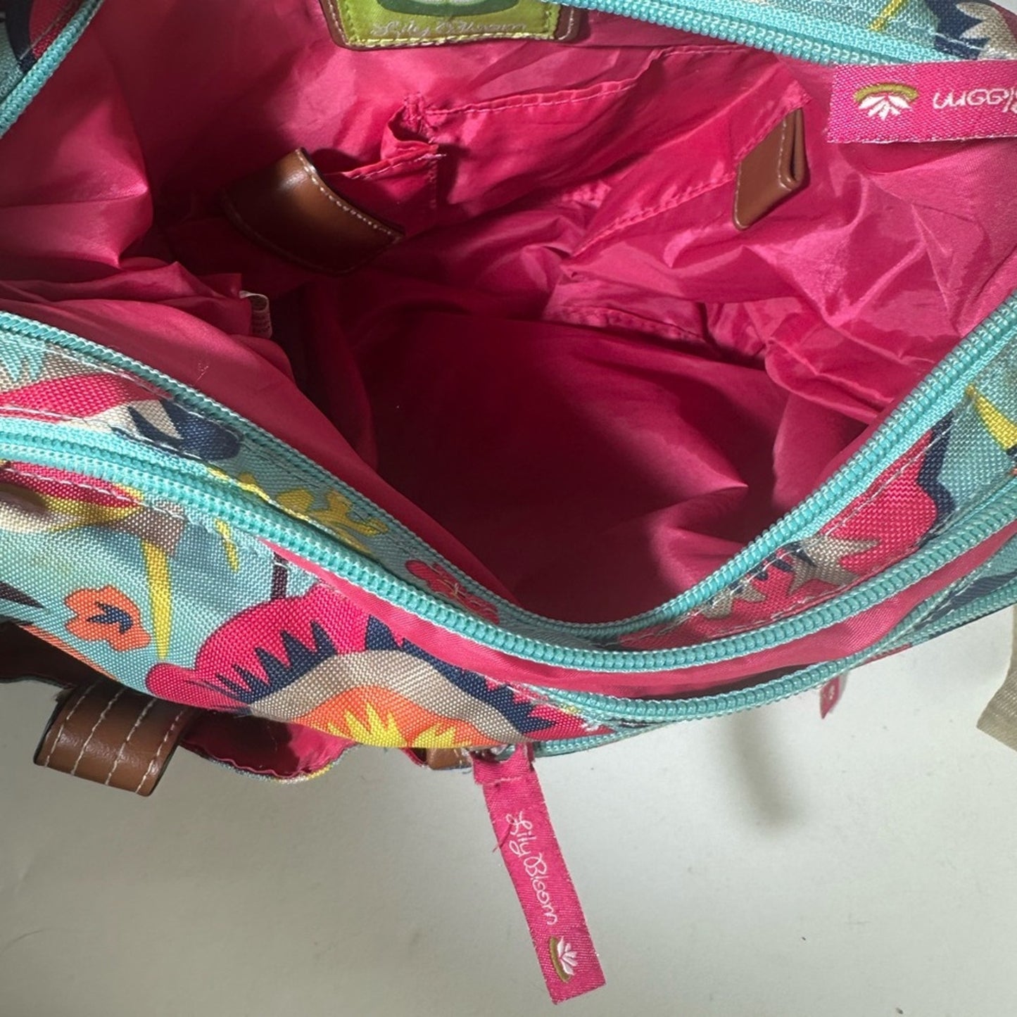Playful Blue and Pink Crossbody Bag with Abstract Design