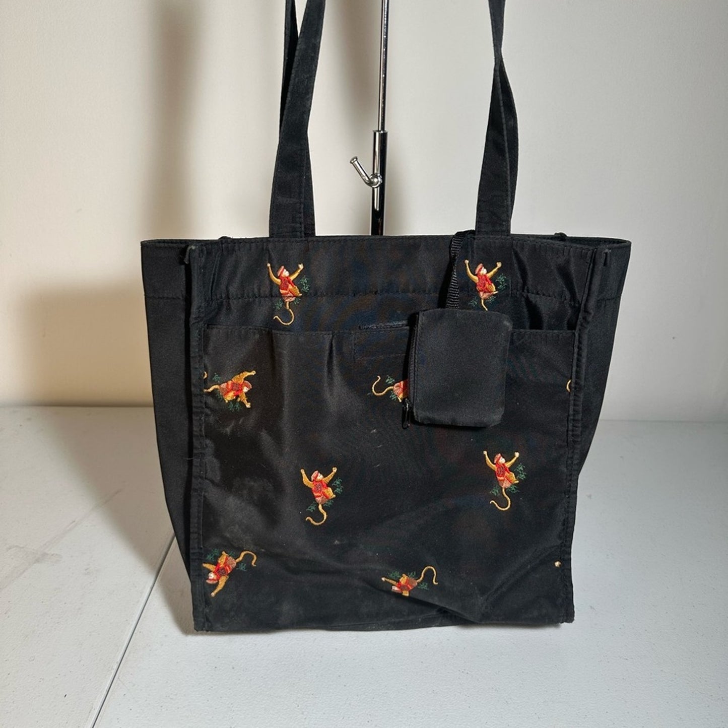 Black Tote Bag with Monkey Print