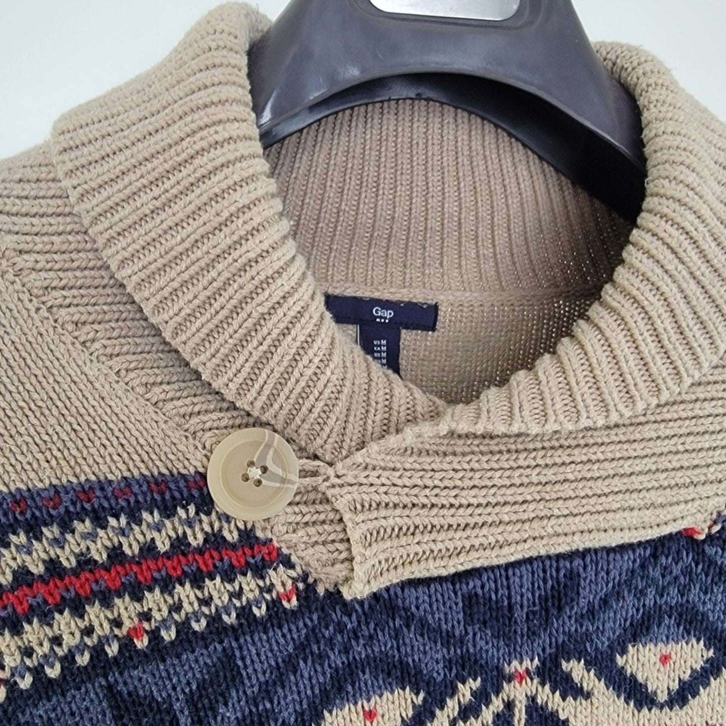 Gap Men's Shawl Neck Fair Isle Aztec Oatmeal Pullover Sweater M