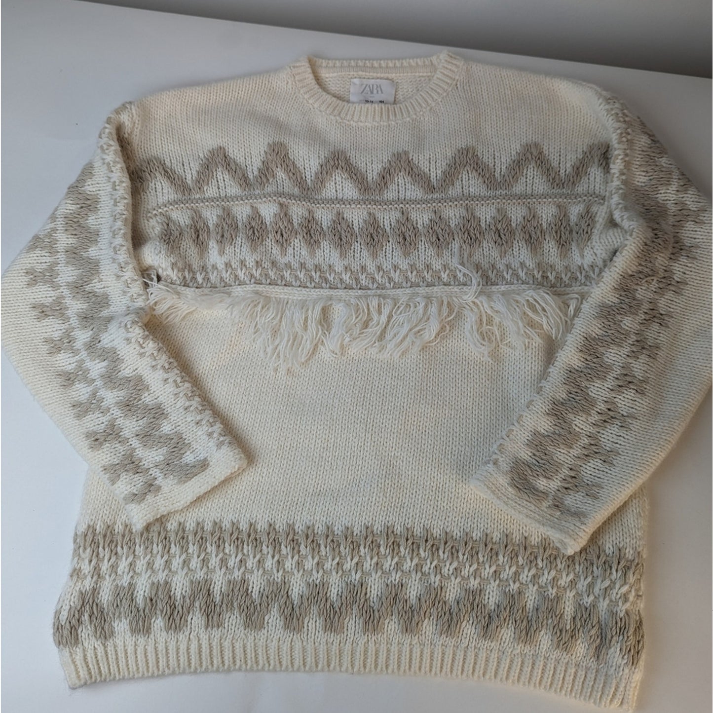 Zara Kids Fringe Nordic Knit Sweater - 13/14 yrs.