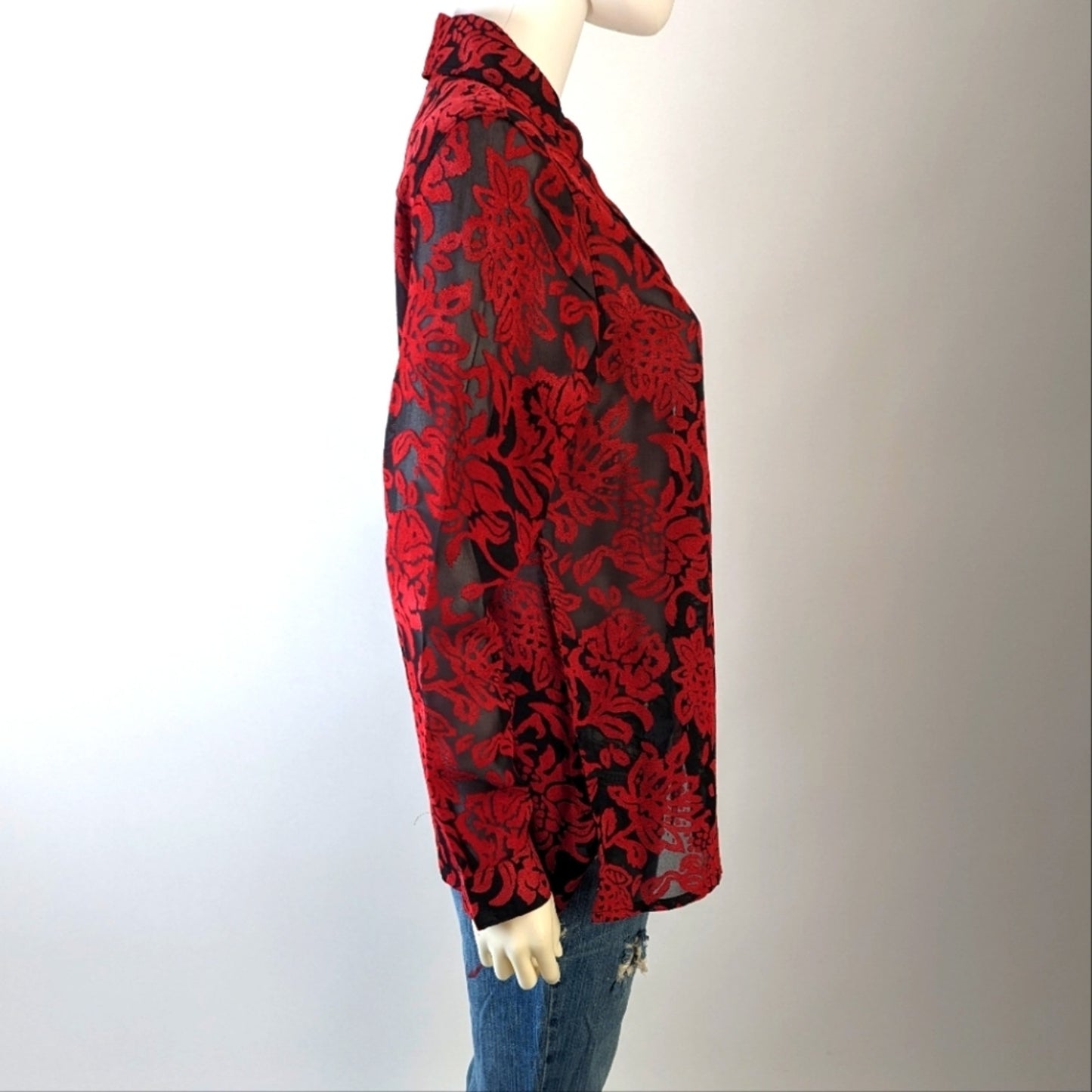 NWT Sheer Floral Button Front Shirt M