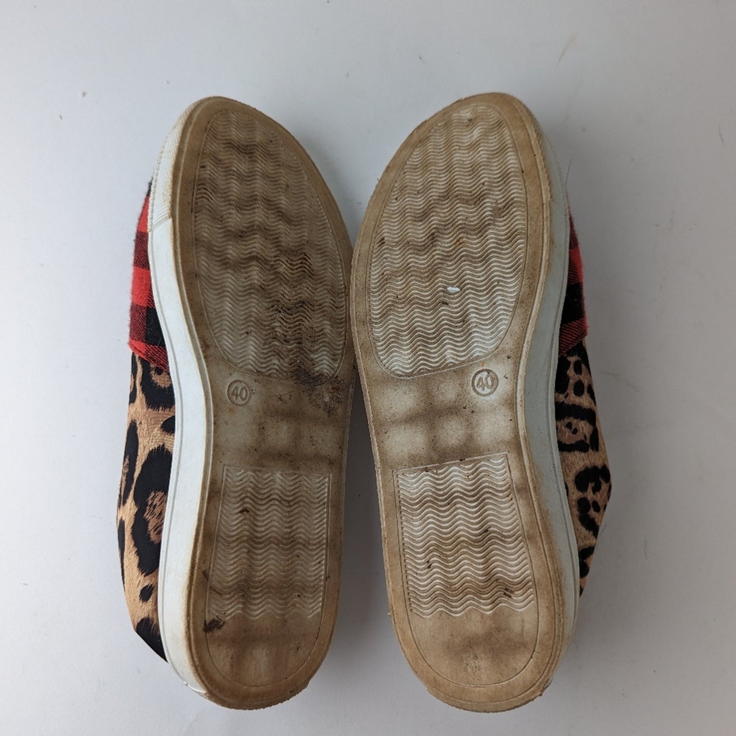 Plaid Leopard Slip Ons - 9