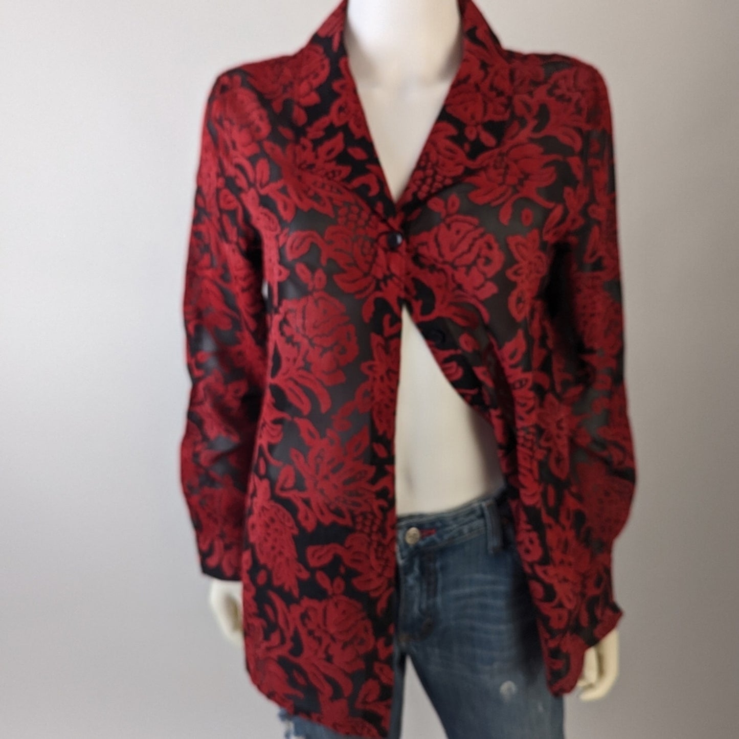 NWT Sheer Floral Button Front Shirt M