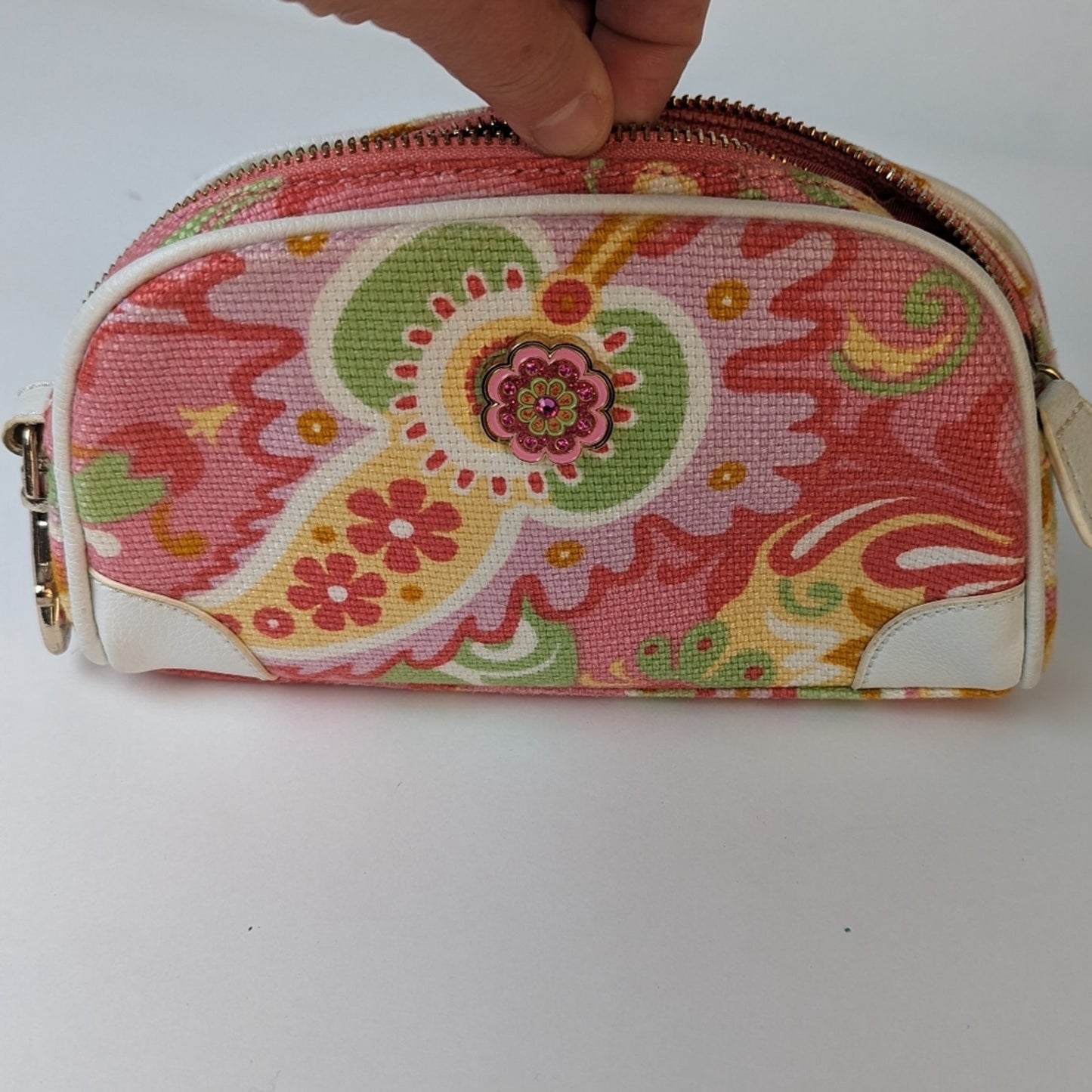 Spartina 449 Floral Linen & Leather Wristlet Bag