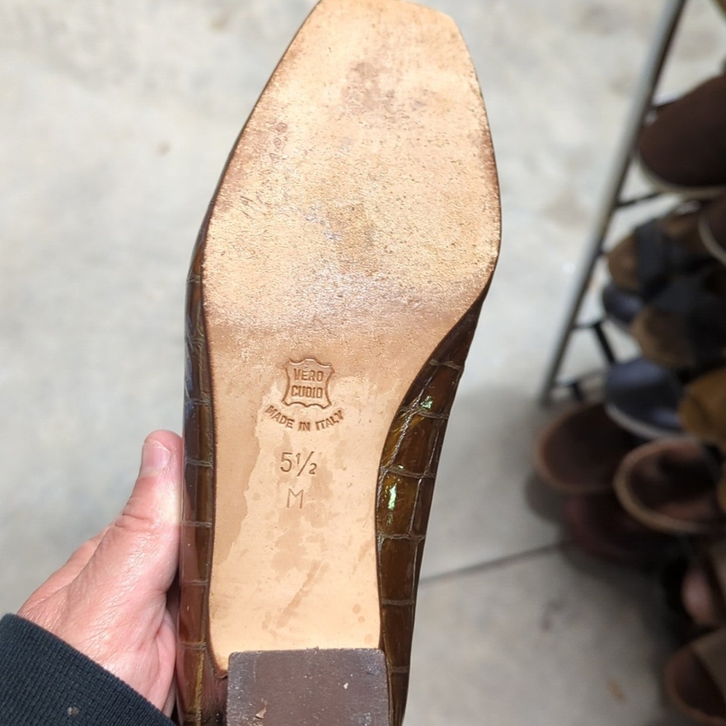 Vintage Melange Croc Block Heels ,5.5
