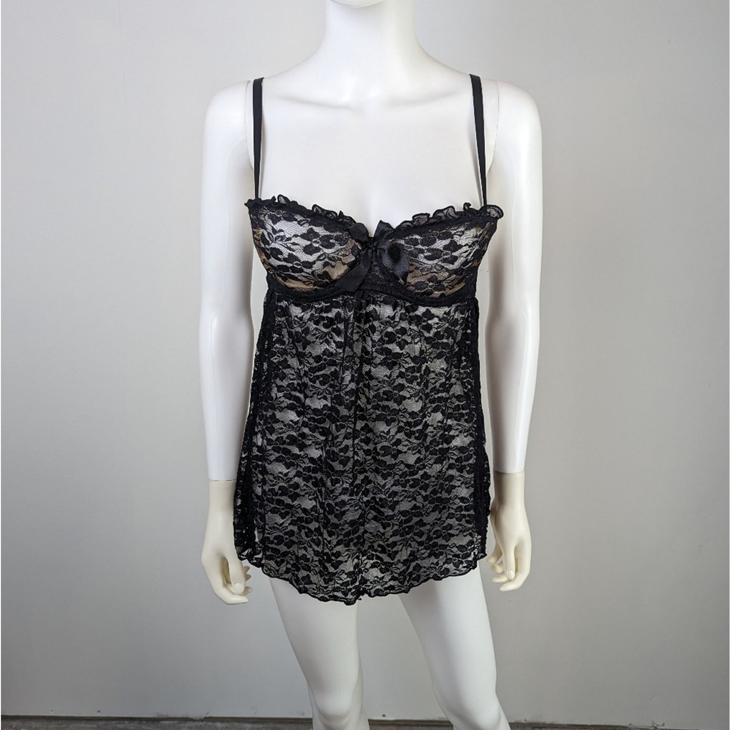Victoria's Secret Black Lacey Babydoll Nightgown - Medium