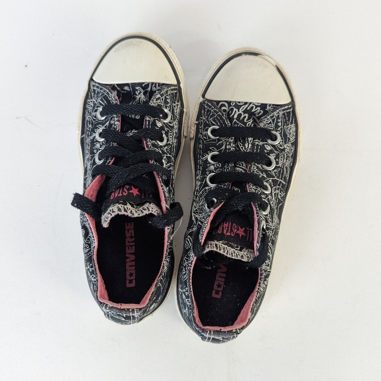 Converse All Star Graphic White Floral Skull Kids Sneakers -11