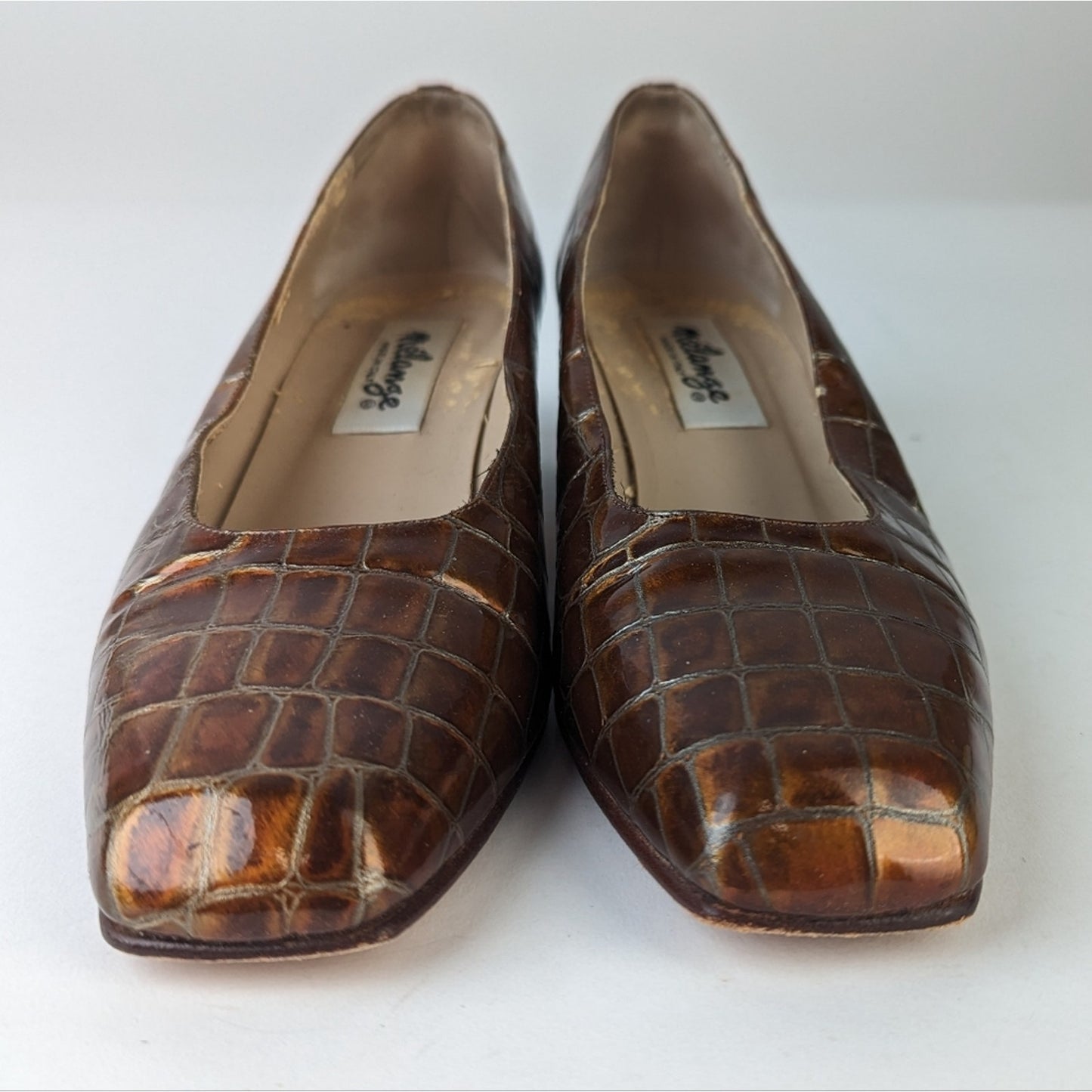 Vintage Melange Croc Block Heels ,5.5