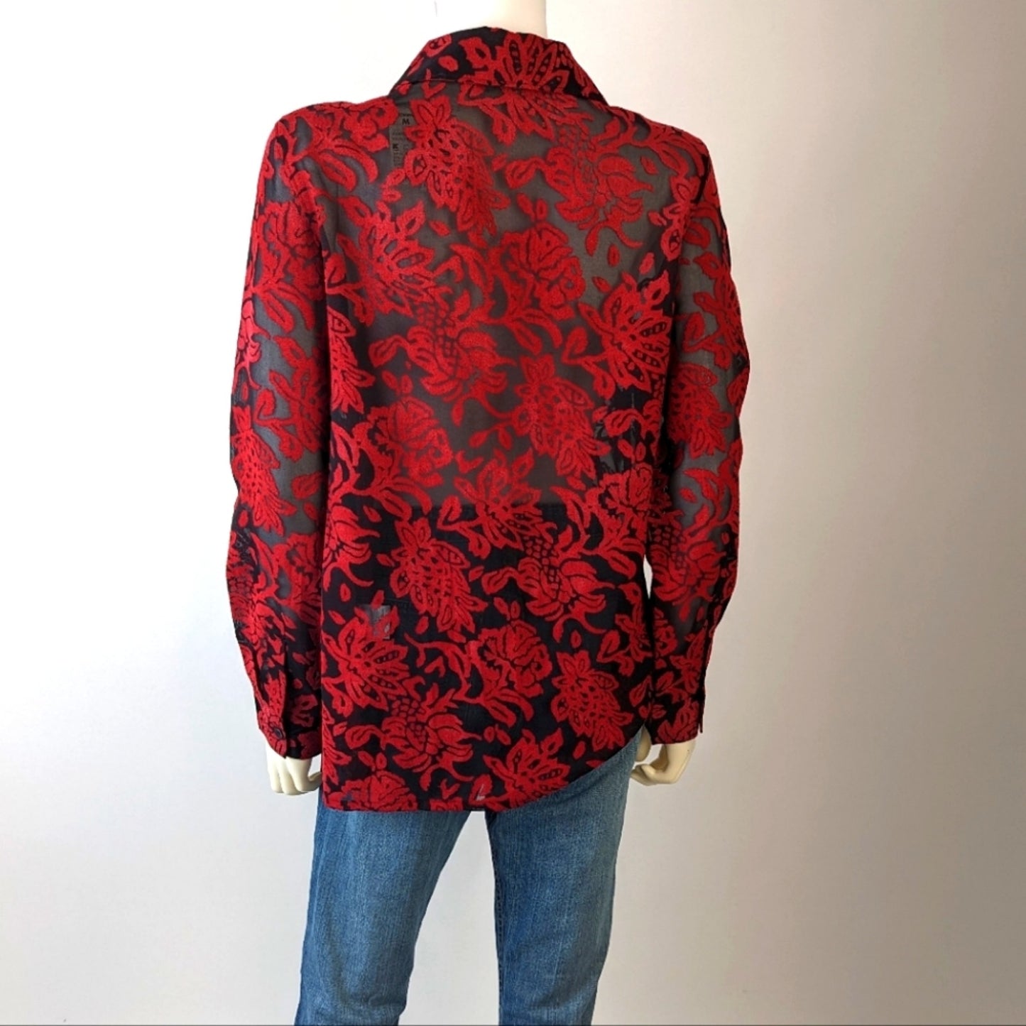 NWT Sheer Floral Button Front Shirt M
