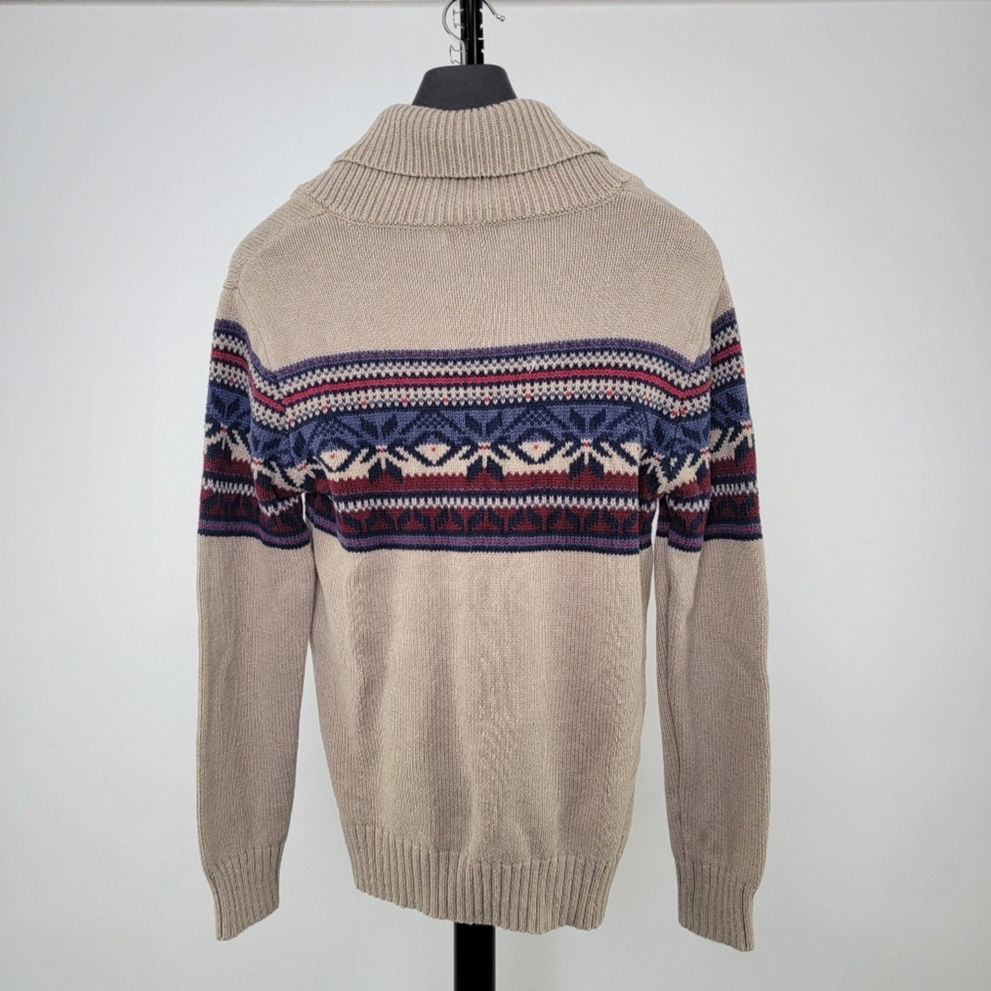 Gap Men's Shawl Neck Fair Isle Aztec Oatmeal Pullover Sweater M