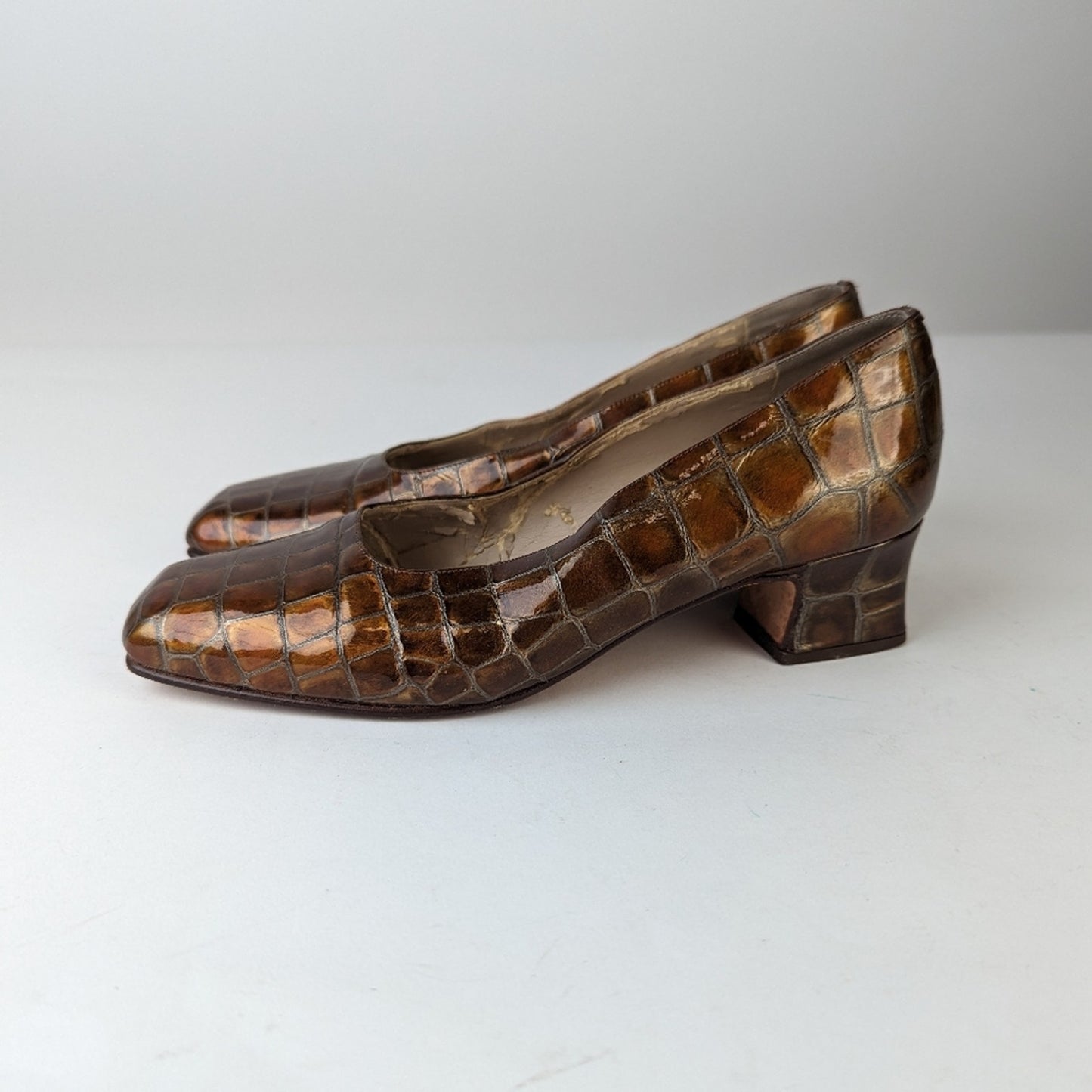 Vintage Melange Croc Block Heels ,5.5