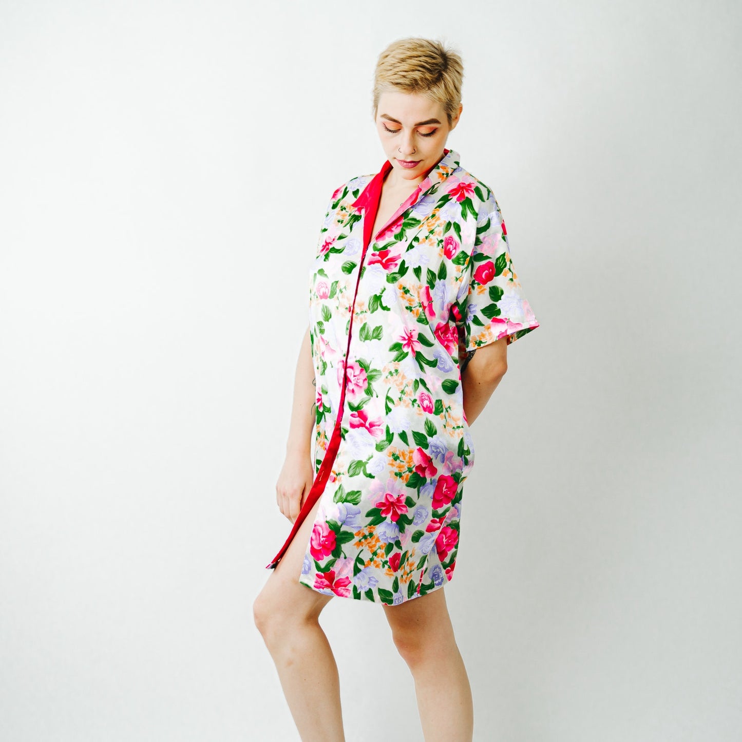 Vintage A' Milan Intimates Floral Button Front Gown / Medium