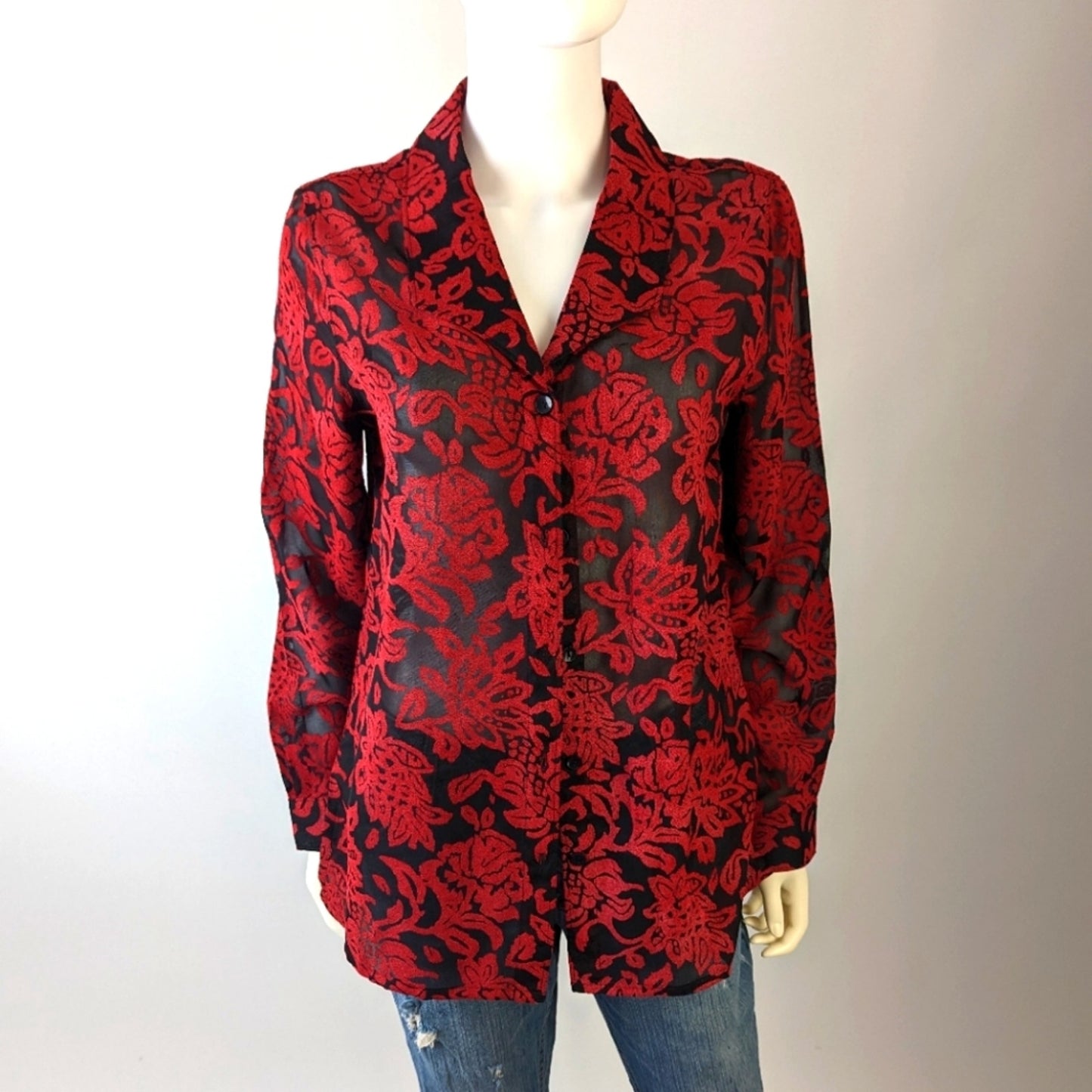 NWT Sheer Floral Button Front Shirt M