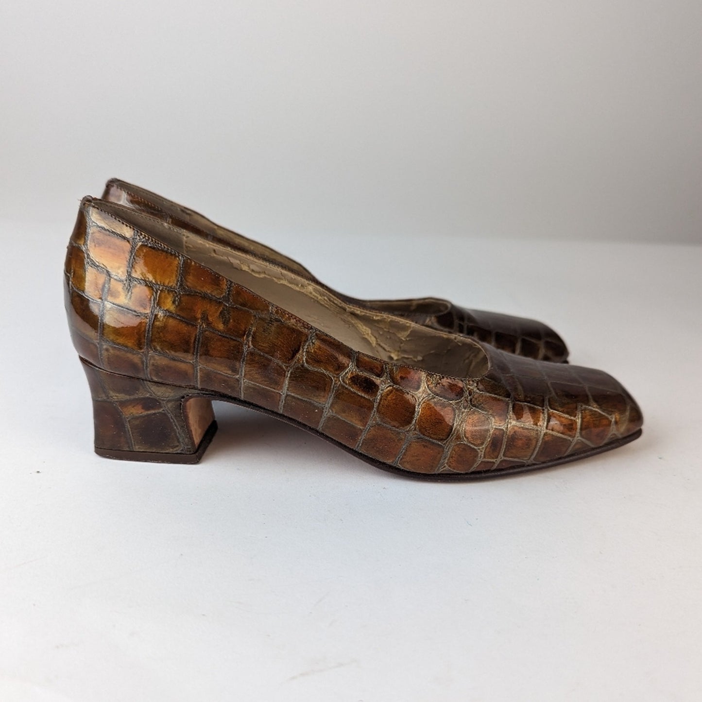 Vintage Melange Croc Block Heels ,5.5