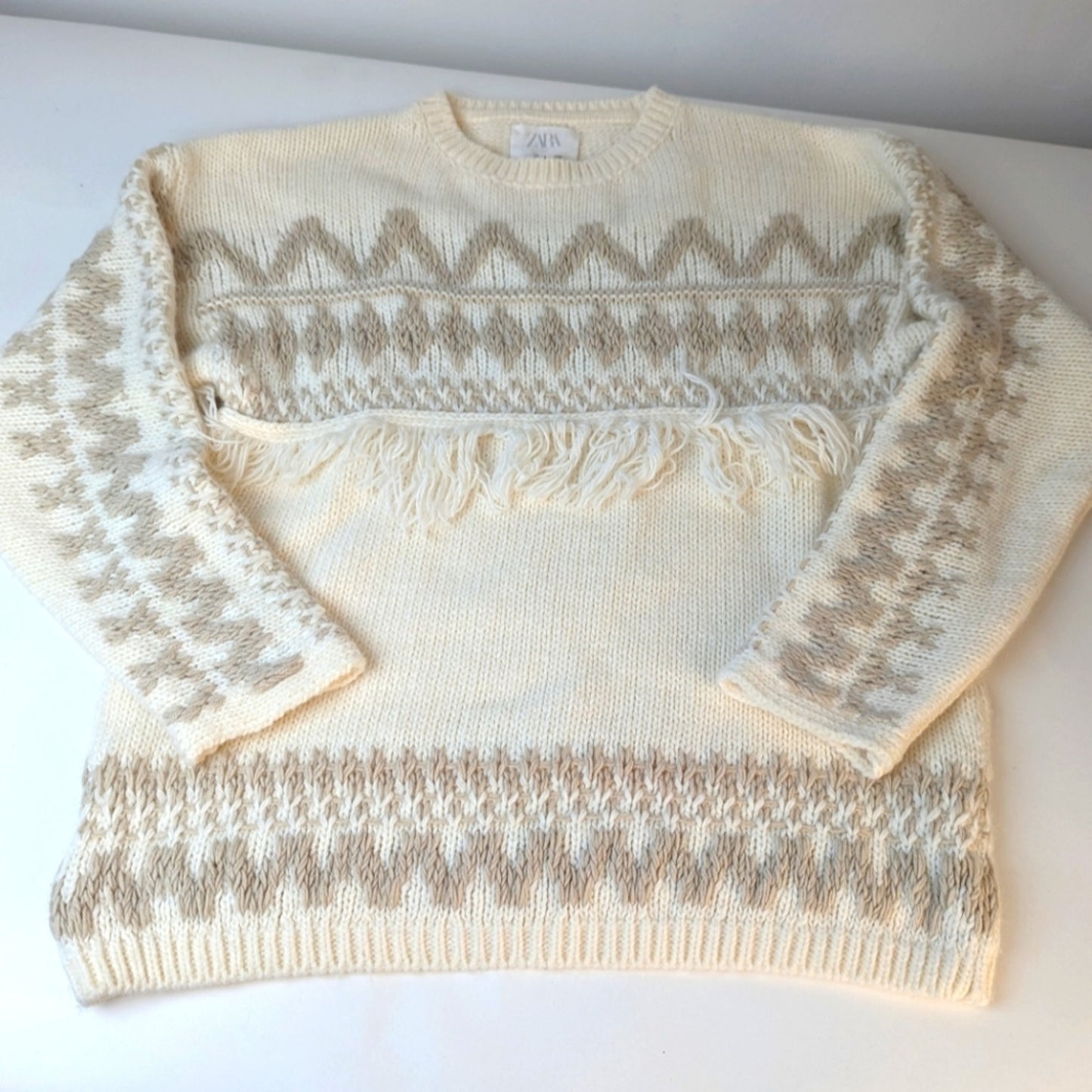 Zara Kids Fringe Nordic Knit Sweater - 13/14 yrs.