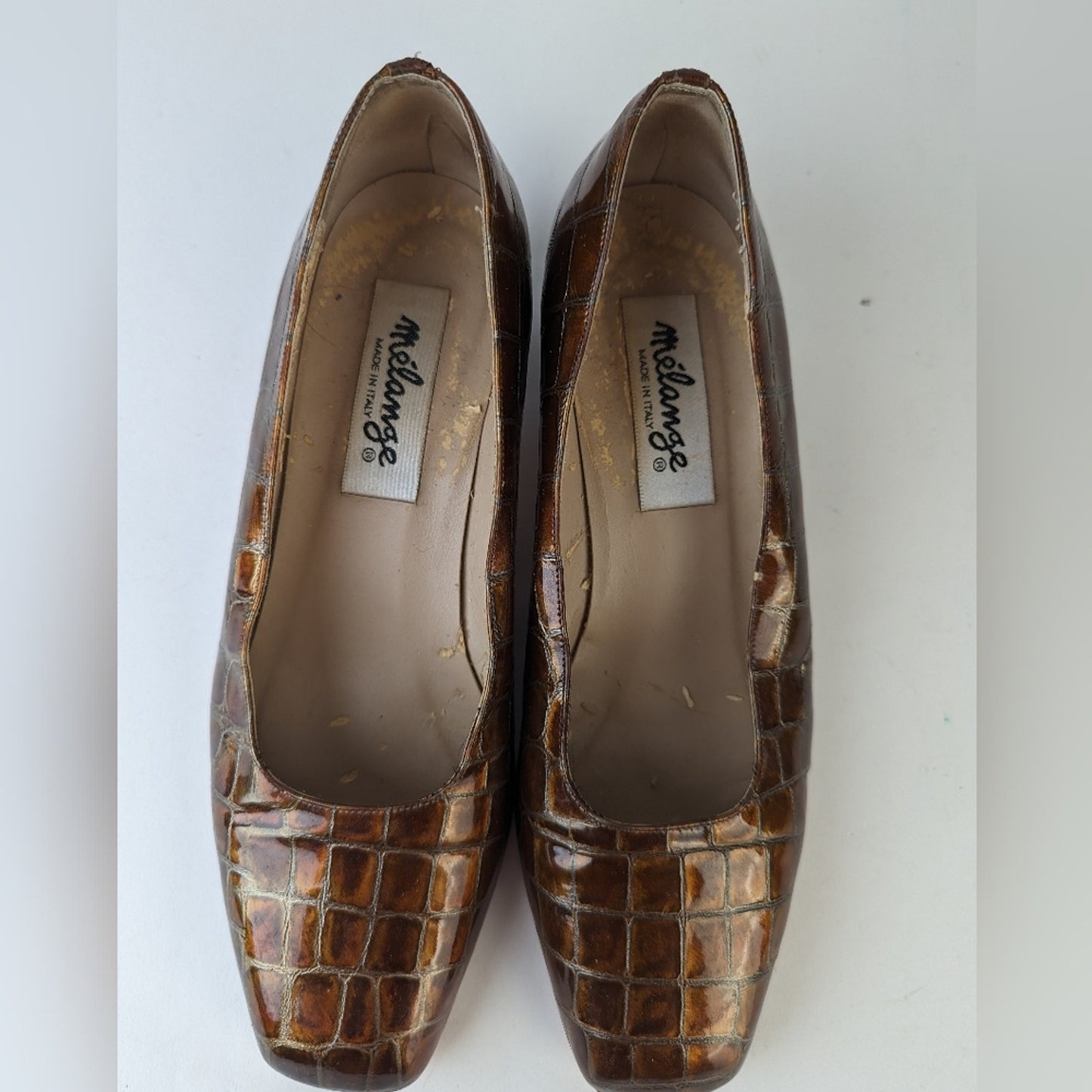Vintage Melange Croc Block Heels ,5.5