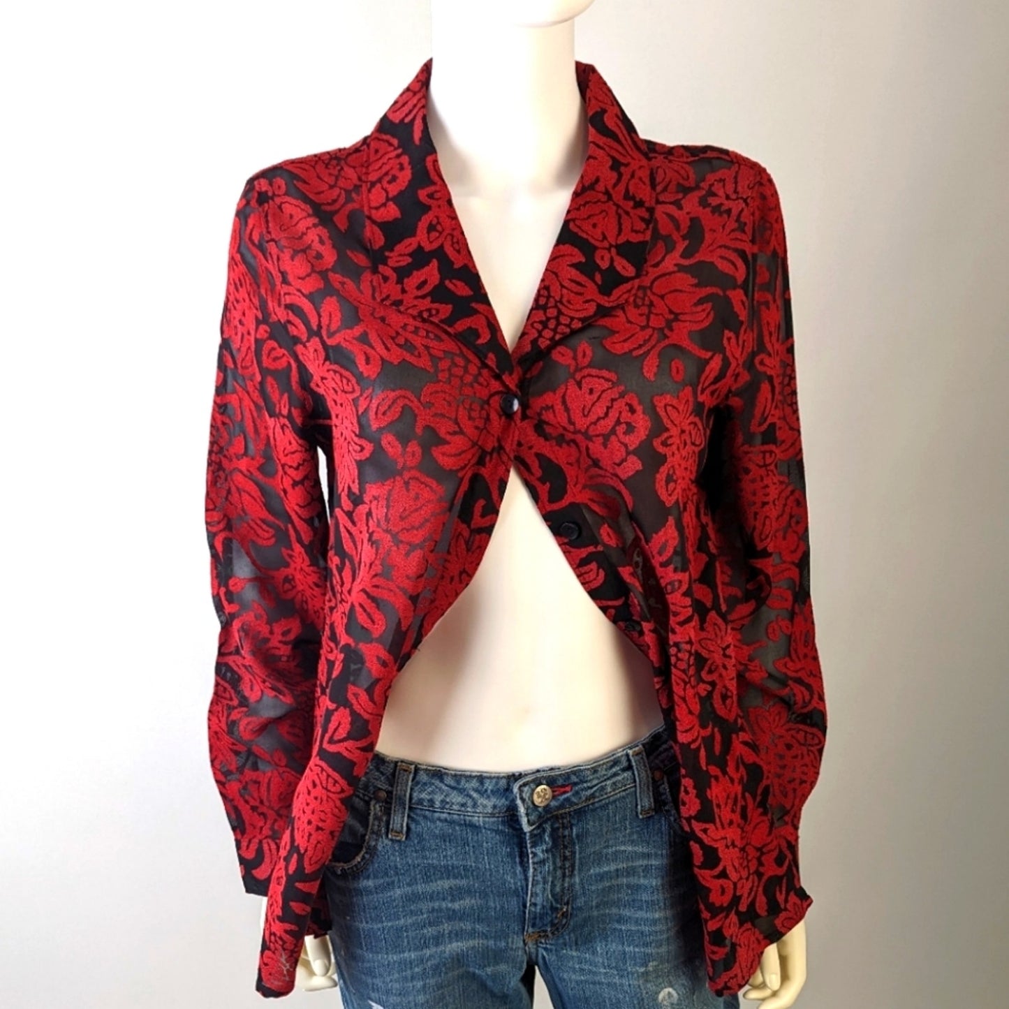 NWT Sheer Floral Button Front Shirt M