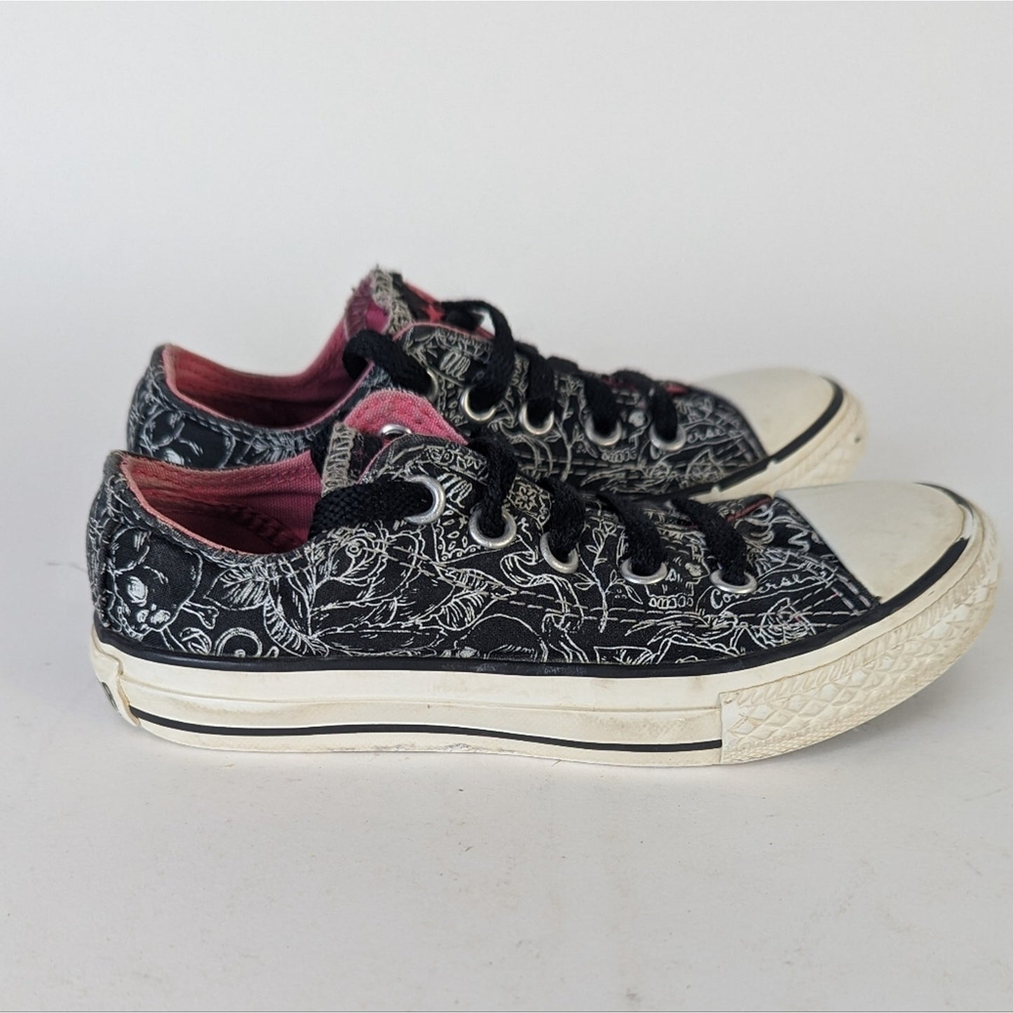 Converse All Star Graphic White Floral Skull Kids Sneakers -11