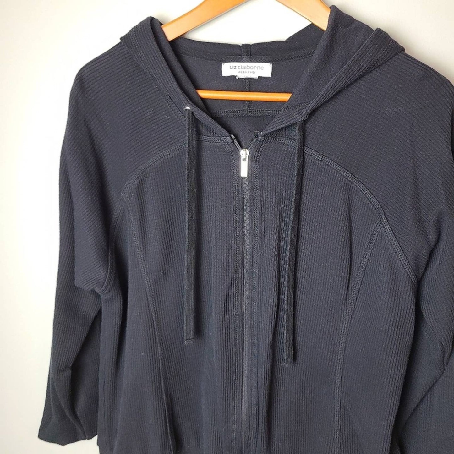 Liz Claiborne Black Zip Up Hooded Jacket
