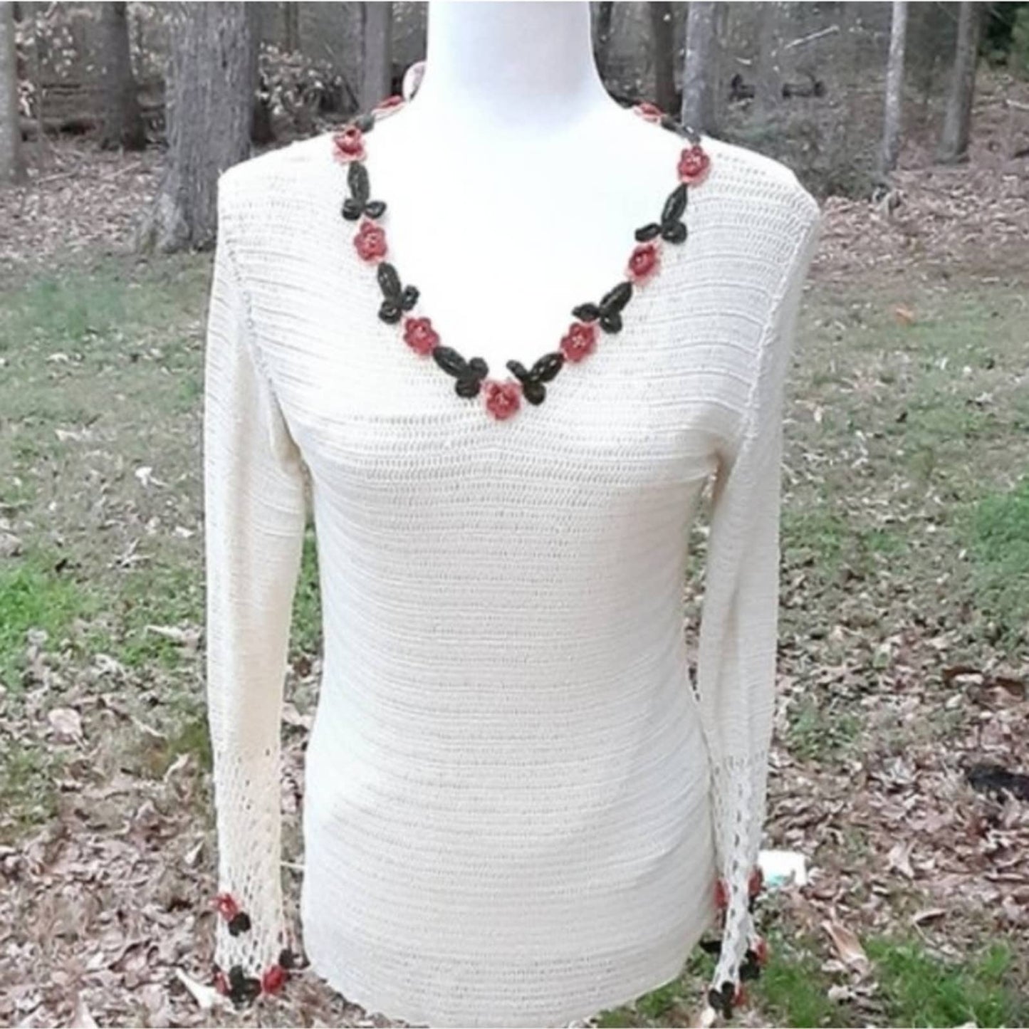Michelle Renee Knit Crocheted Appliqued Sweater