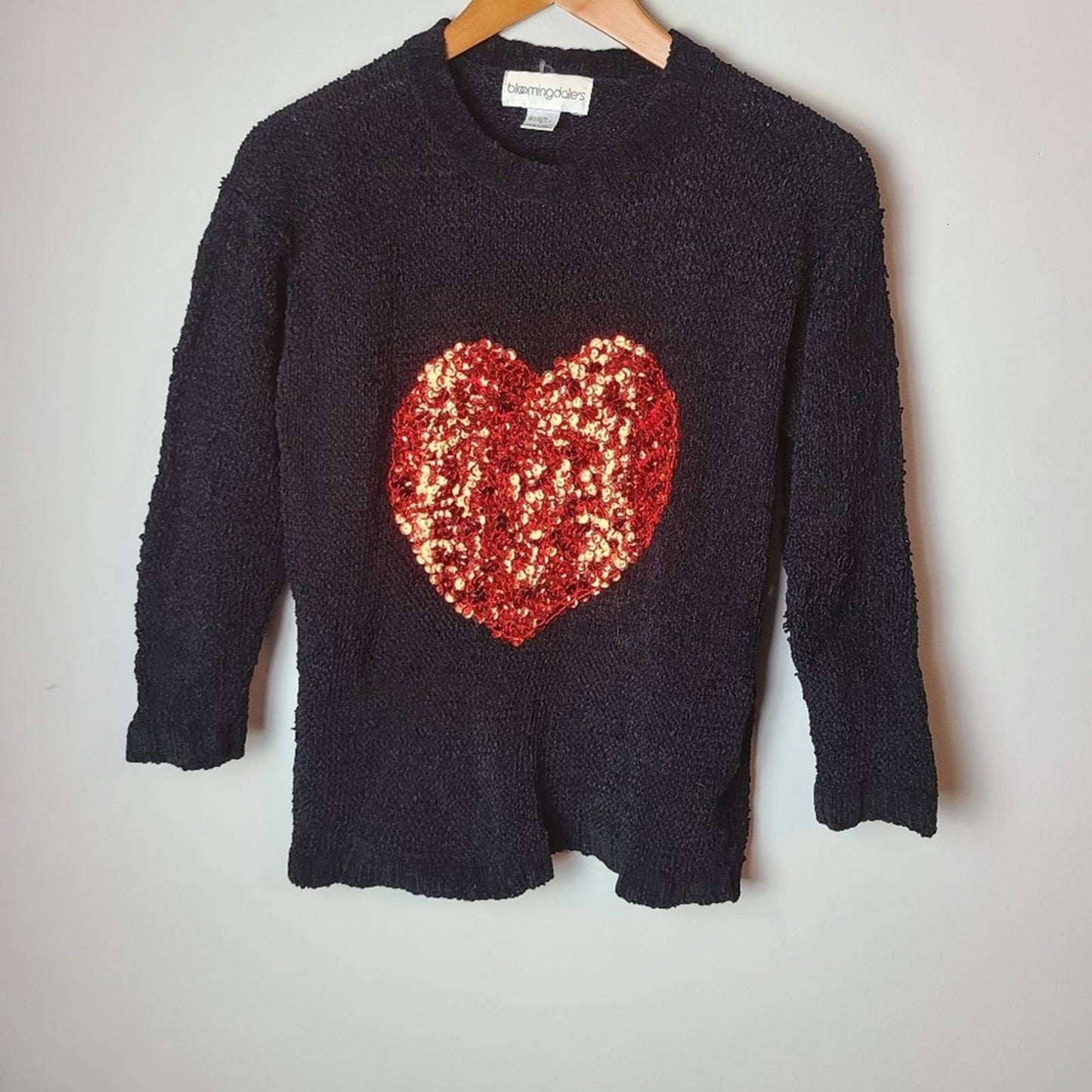Bloomingdale's Black Chenille Heart Sweater