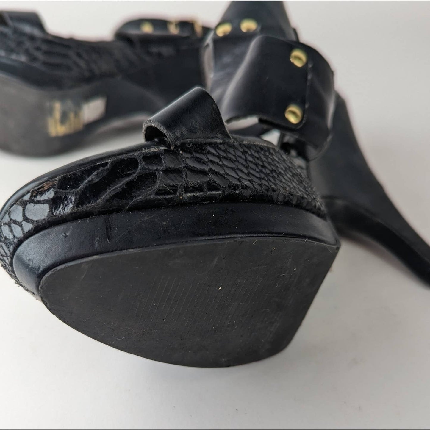 Bakers Melissa Black Strappy Snakeprint Heels 10
