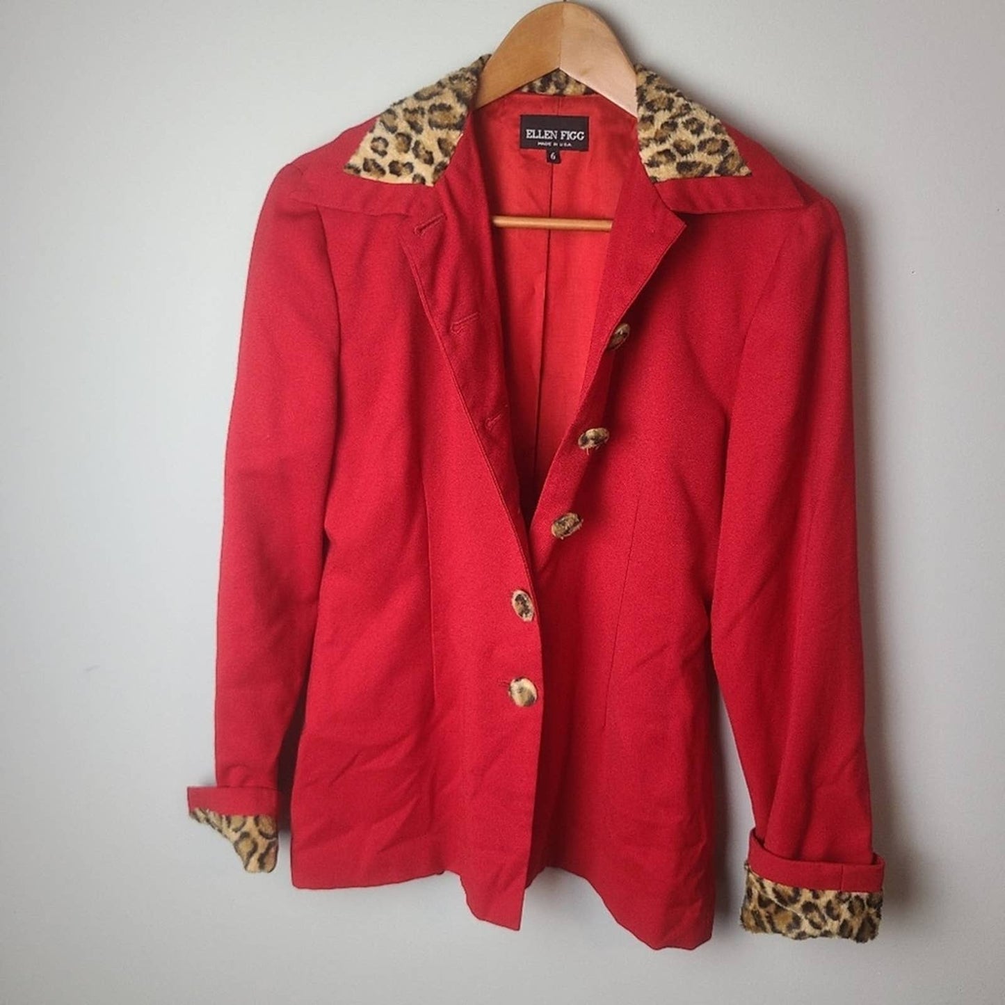 Vintage 80's Ellen Figg Red Leopard Cheetah Blazer