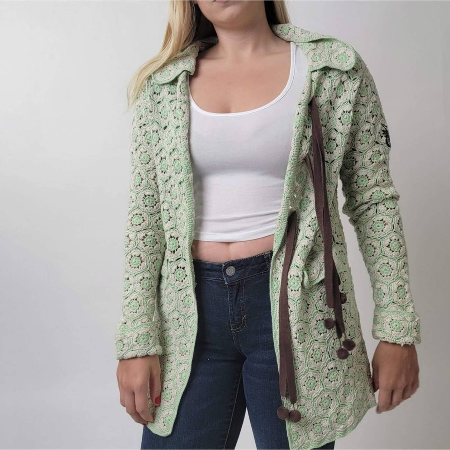 Odd Molly Crocheted Knit Cardigan