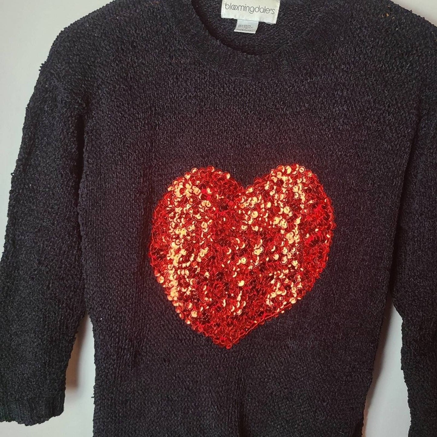 Bloomingdale's Black Chenille Heart Sweater