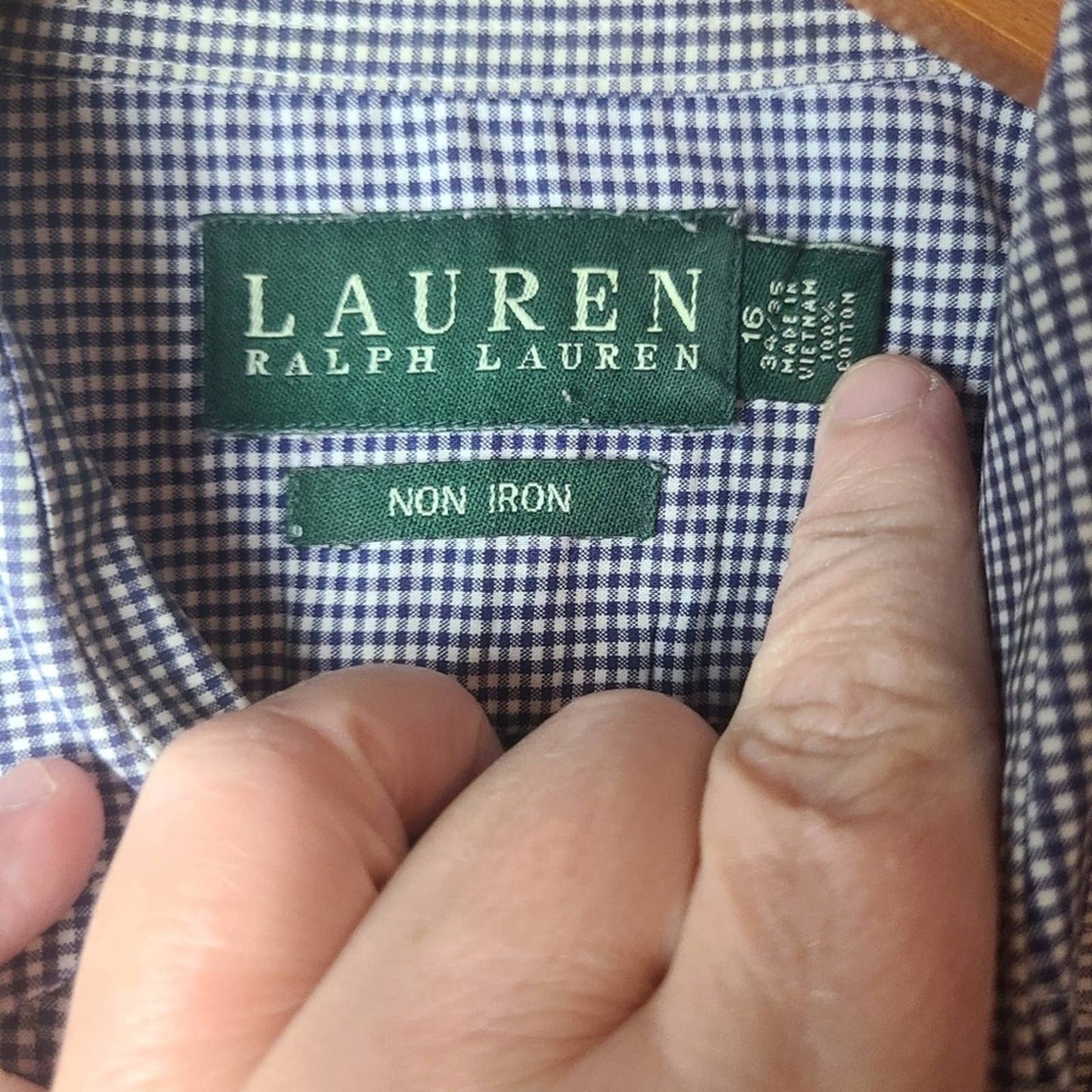 Lauren Ralph Lauren Blue and White Gingham Print Mens Shirt