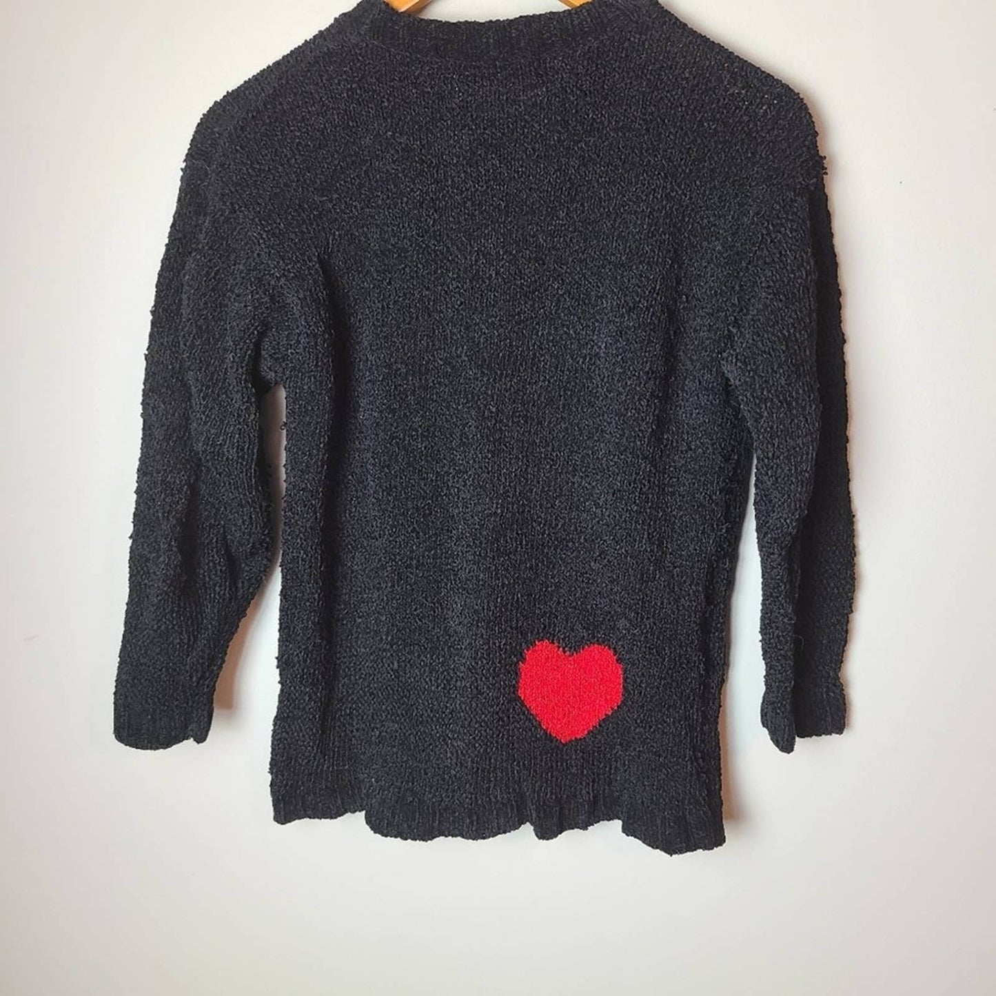 Bloomingdale's Black Chenille Heart Sweater