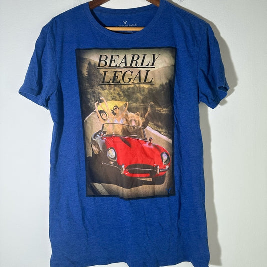 American Eagle Outfitters Blue Short Sleeve Tee with Graphic Print