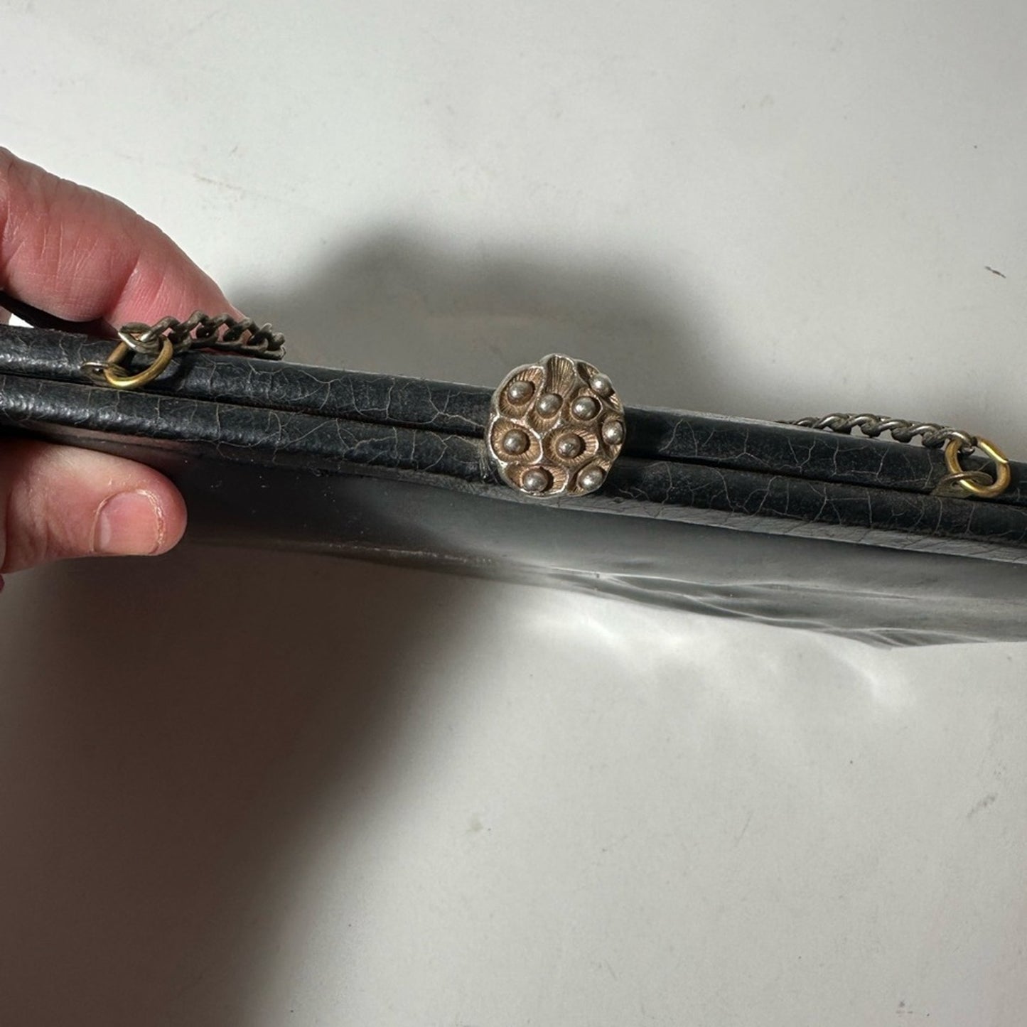 Elegant Vintage Black Clutch with Metal Chain