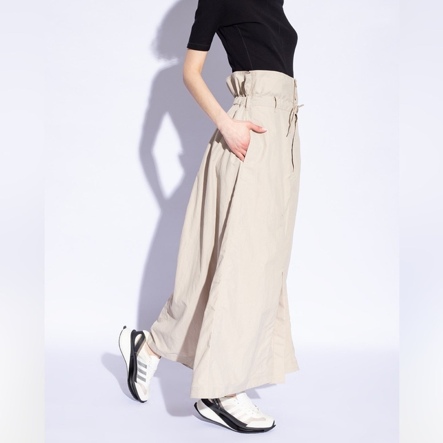 Beige Wide-Leg High-Waisted Pants