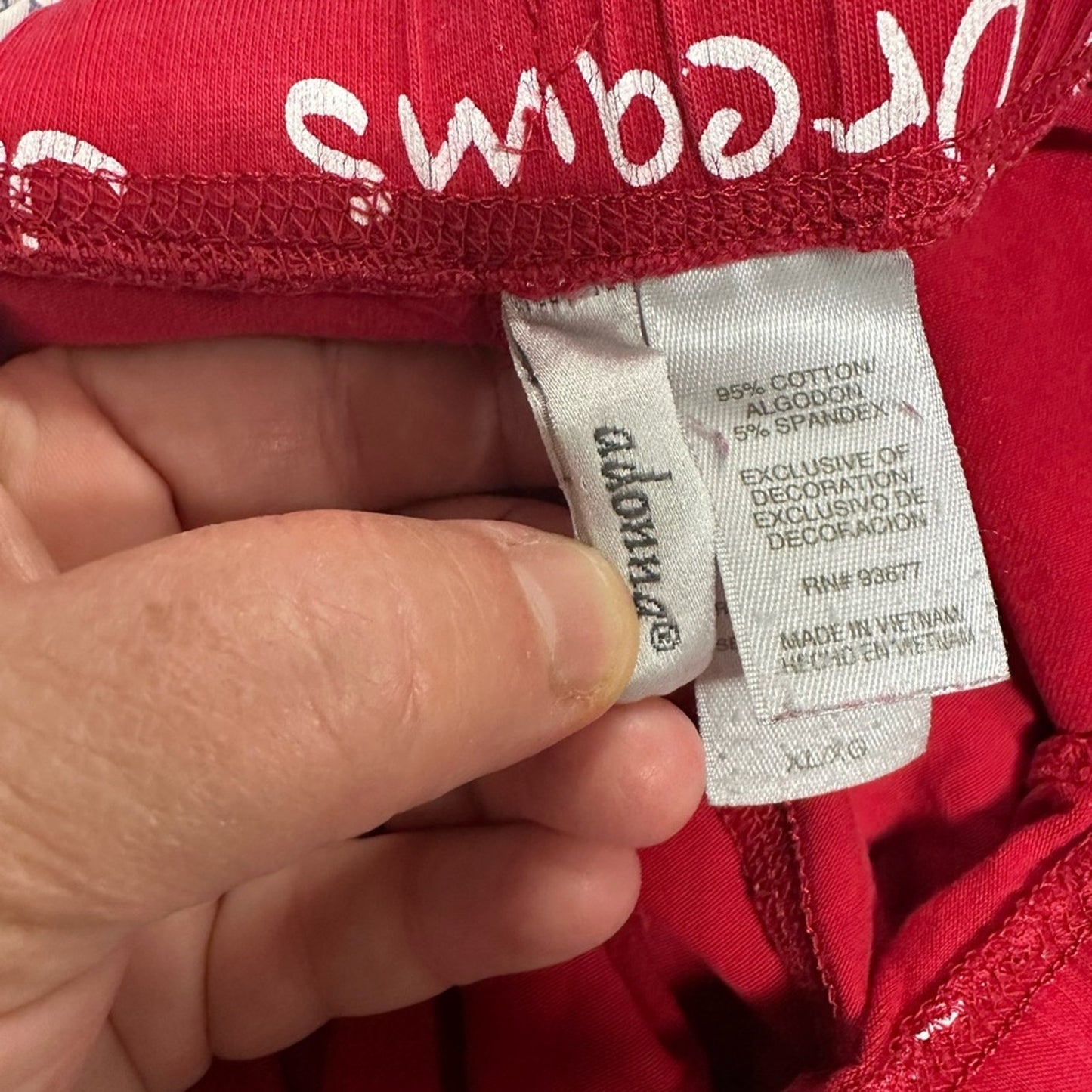 Red Pajama Pants with White Text
