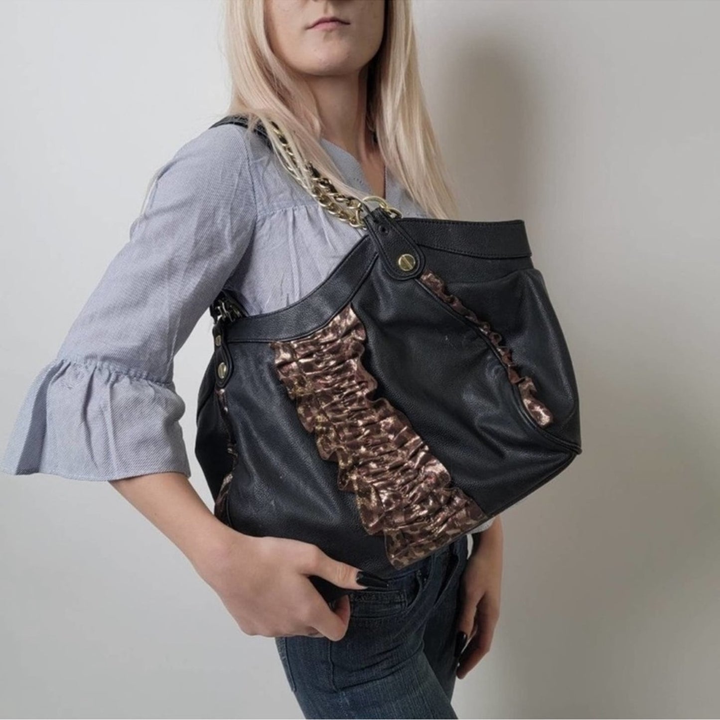 Betsey Johnson Black Shoulder Bag with Gold Hardware