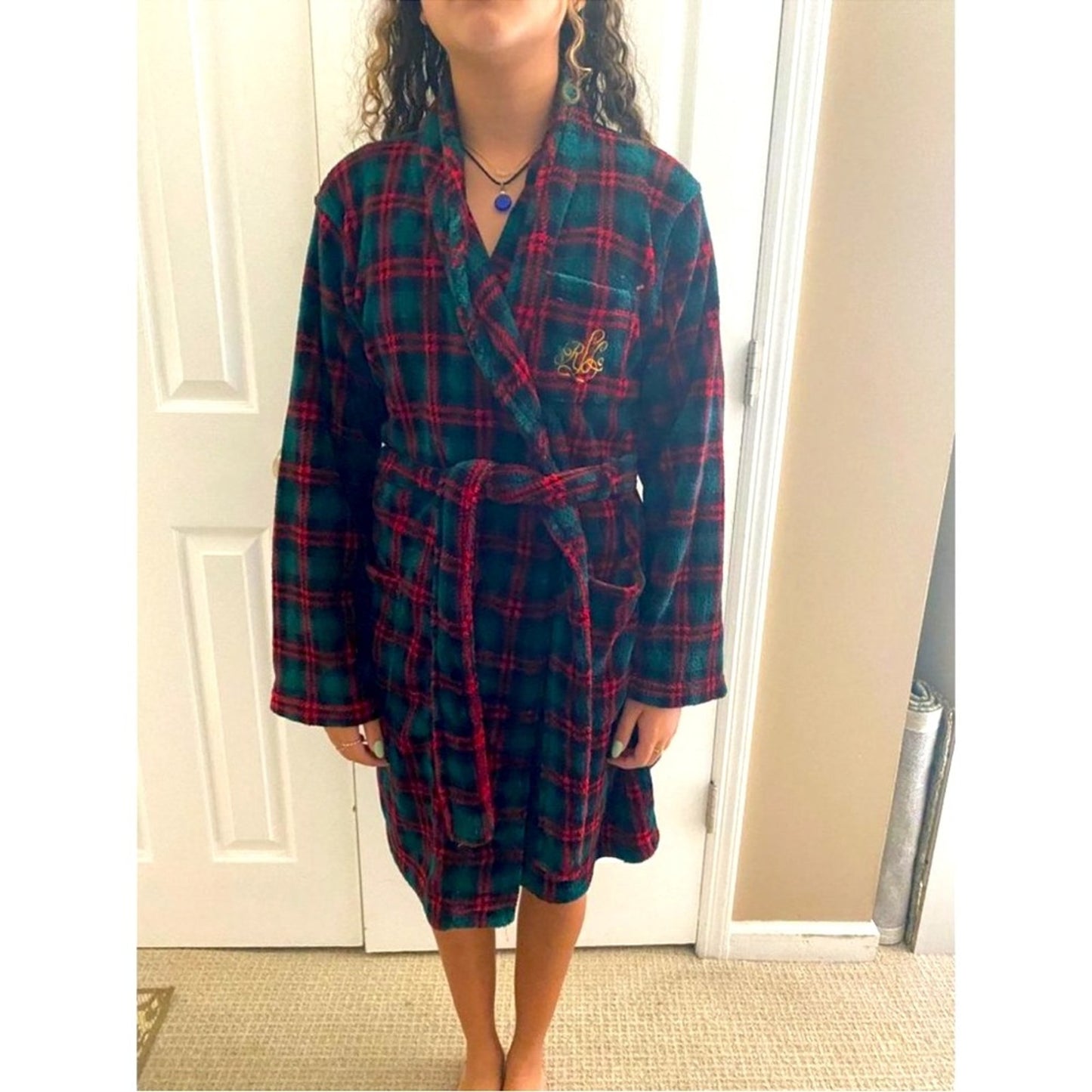 Lauren Ralph Lauren Plaid Fluffy Monogram Robe