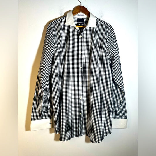Banana Republic Men's Black and White Checkered Shirt