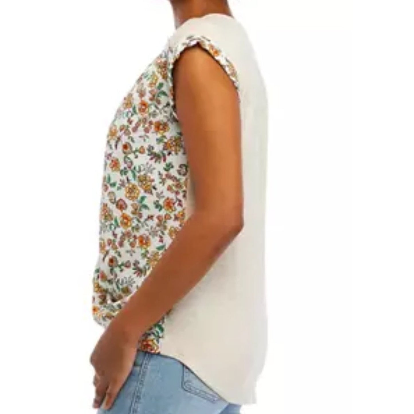 A. Byer Graphic Flutter Sleeve Blouse in Orange and Brown
