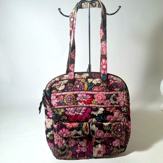 Vera Bradley Pink and Black Quilted Shoulder Bag with Floral Motif