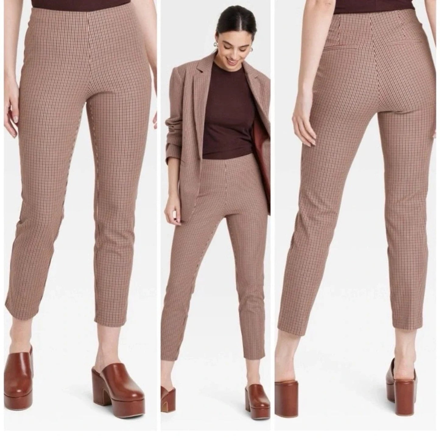 A New Day Brown Plaid Skinny Ankle Pants