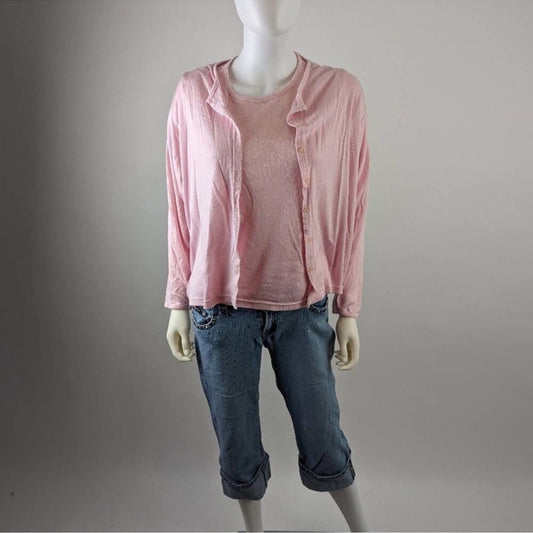 All Points Vintage Soft Pink Knit Top Cardigan Set
