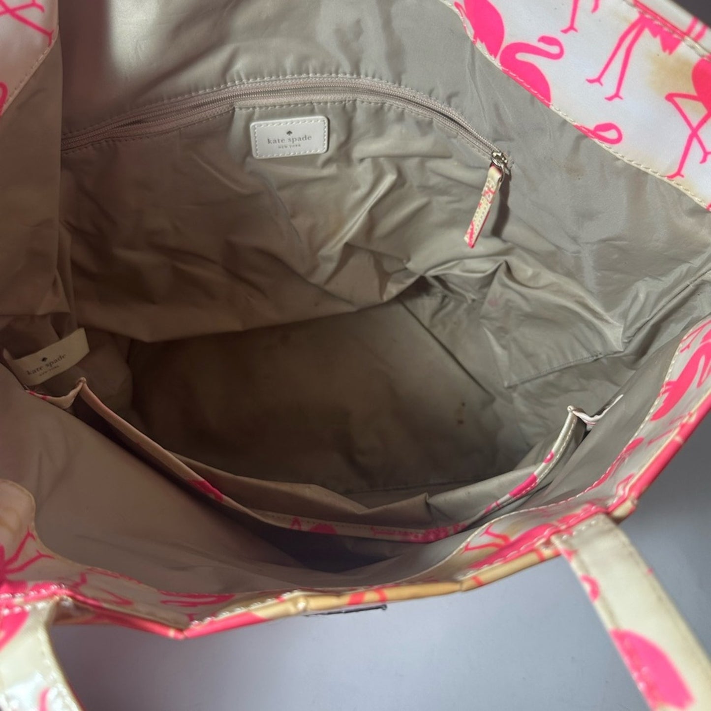 Kate Spade Pink and White Tote with Playful Flamingo Design