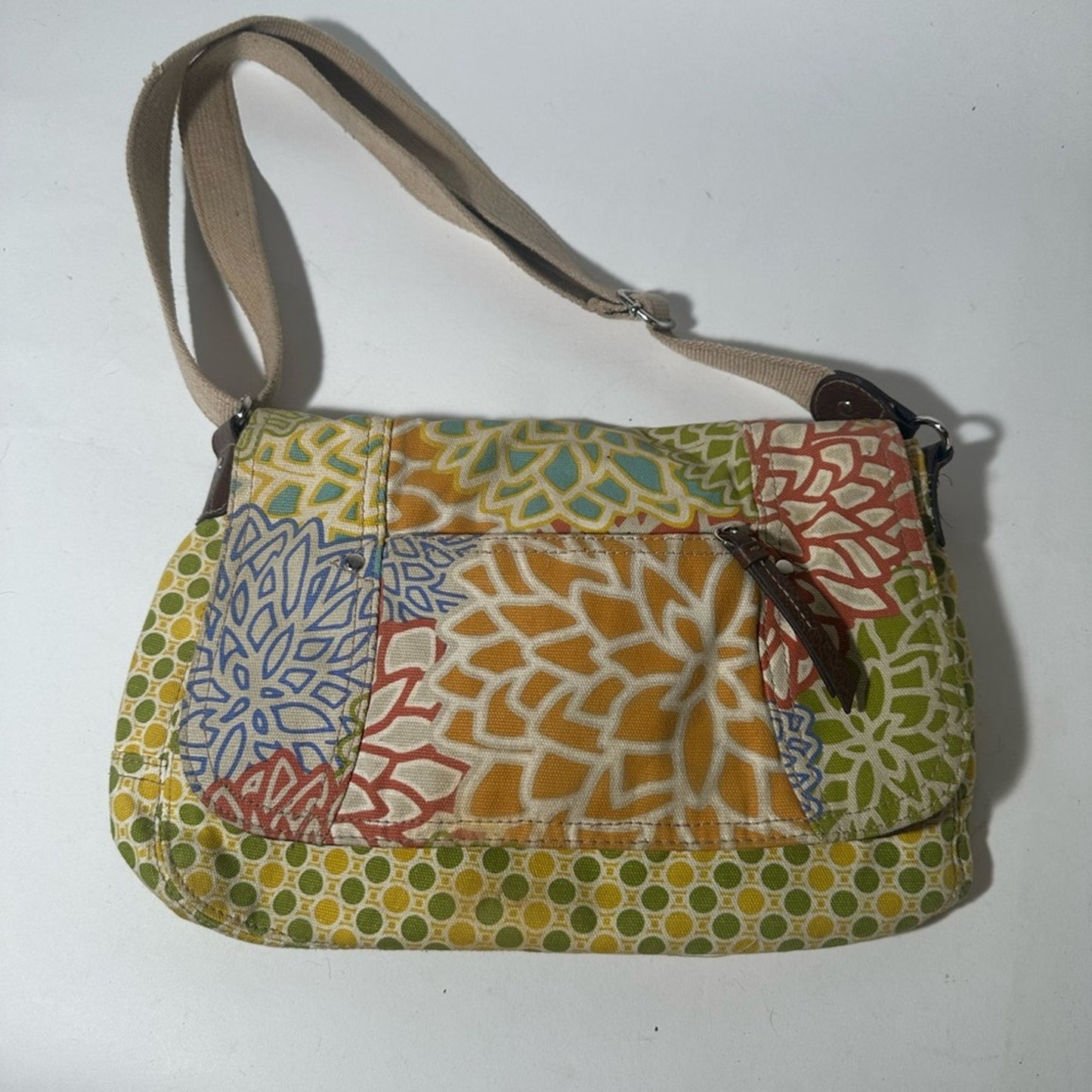 Colorful Yellow and Green Shoulder Bag with Patchwork Design